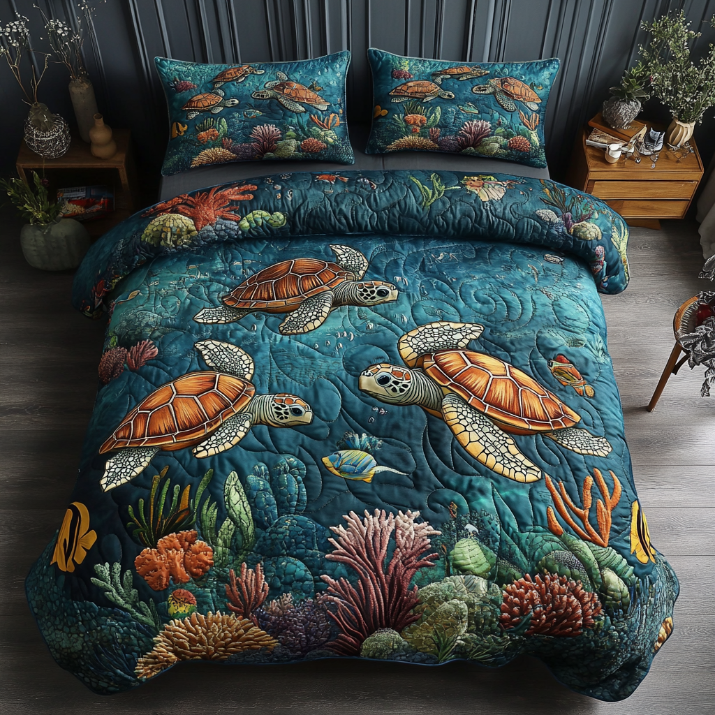 Sea Serenity Quilted Bedding Set Presents For Turtle Lovers Sea Serenity Quilted Bedding Set Presents For Turtle Lovers