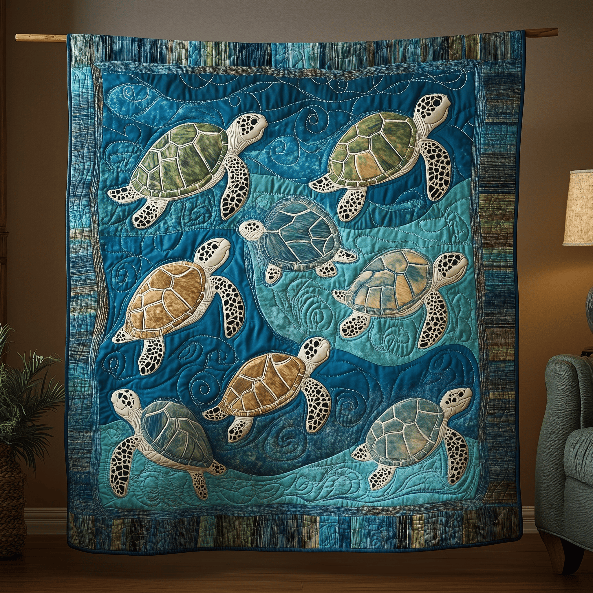 Sea Turtle Wave Quilted Blanket Feel the Comfort of Home, Wherever You Go Sea Turtle Wave Quilted Blanket Feel the Comfort of Home, Wherever You Go