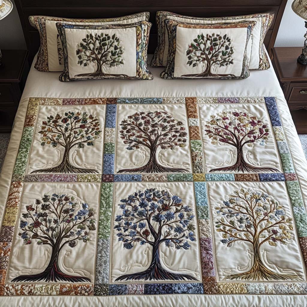 Seasons Harmony Quilted Bedding Set Tree Of Life Gifts For Him Seasons Harmony Quilted Bedding Set Tree Of Life Gifts For Him