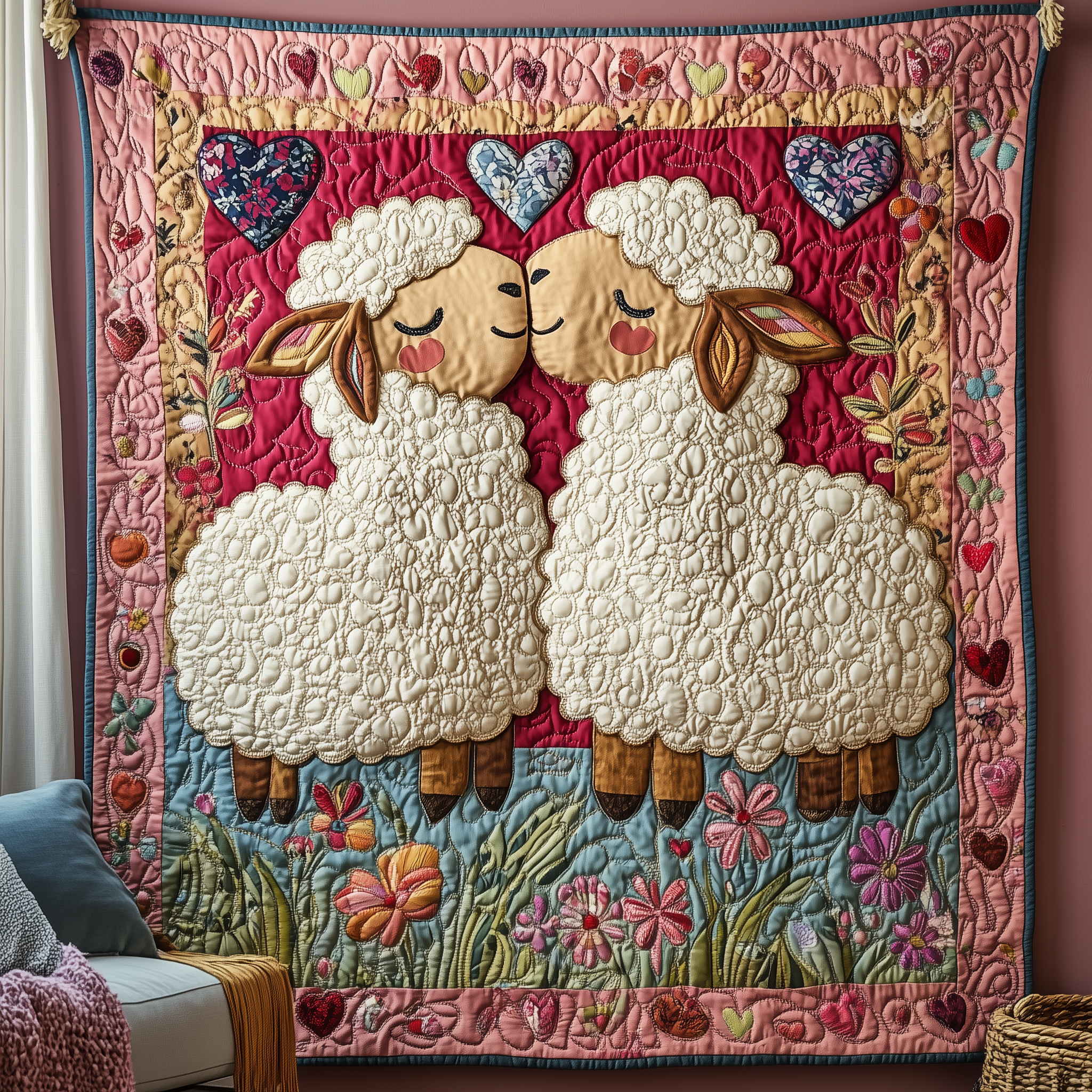 Sheep in Love Quilted Blanket Best Throw Blanket Sheep Gifts For Adults Sheep in Love Quilted Blanket Best Throw Blanket Sheep Gifts For Adults