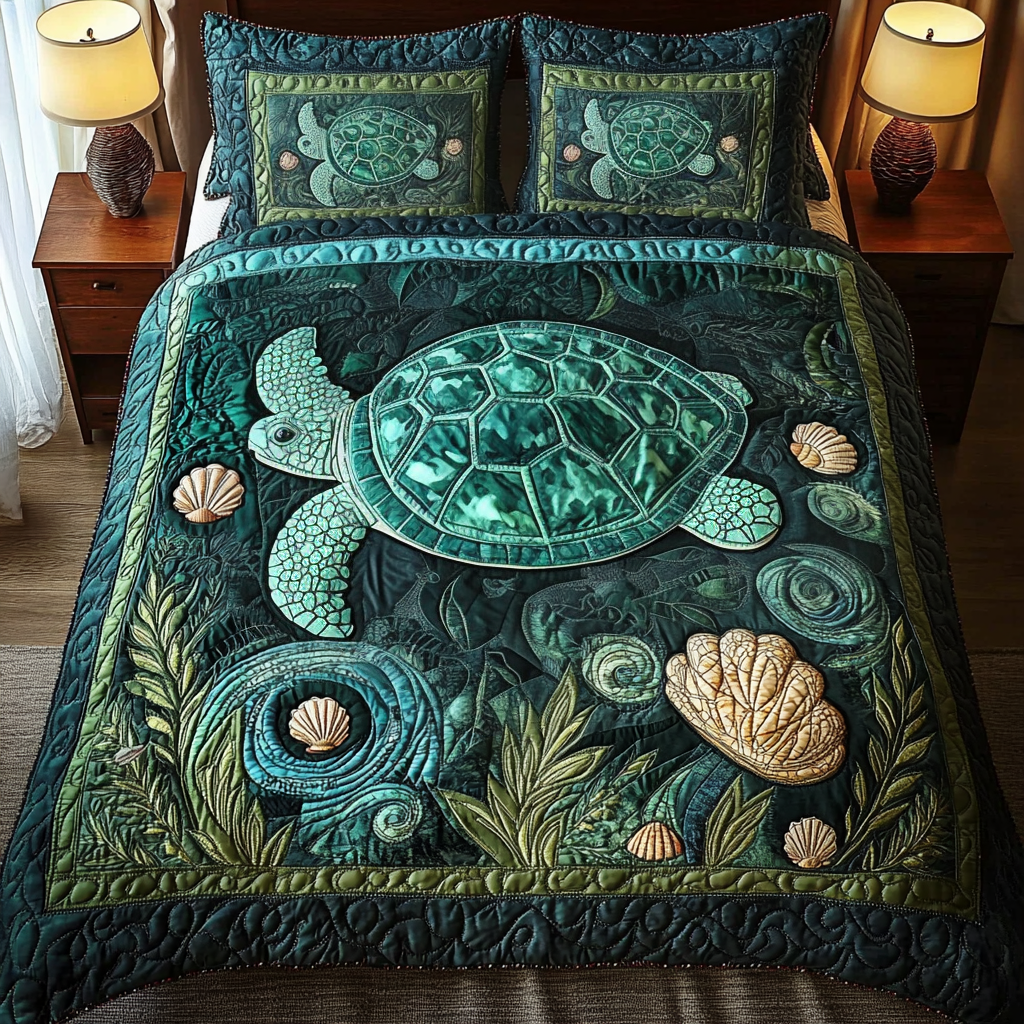 Shell Harmony Quilted Bedding Set Turtle Gift Ideas Shell Harmony Quilted Bedding Set Turtle Gift Ideas