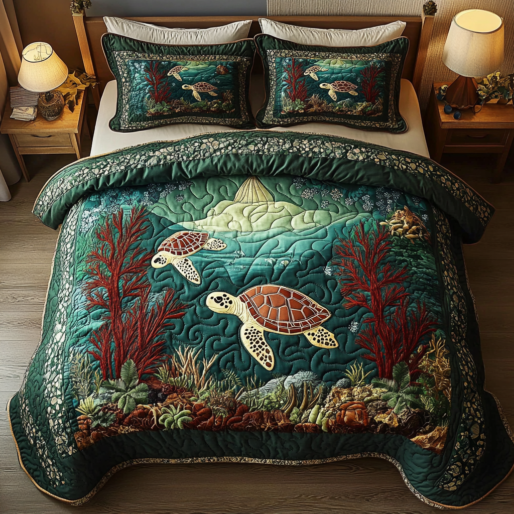 Shelled Serenity Quilted Bedding Set Turtle Gift Ideas Shelled Serenity Quilted Bedding Set Turtle Gift Ideas