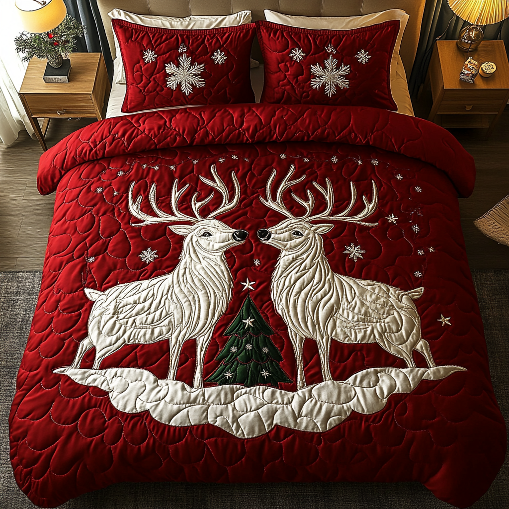 Silent Sleigh Quilted Bedding Set Reindeer Gifts Silent Sleigh Quilted Bedding Set Reindeer Gifts