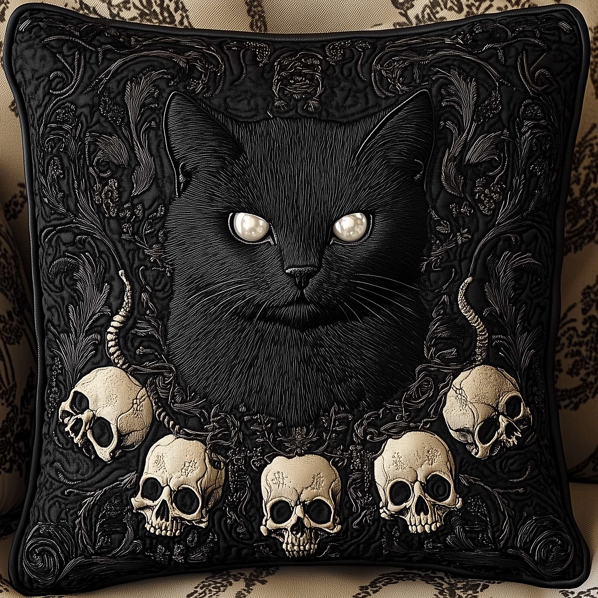 Skull And Black Cat Quilted Pillow Case Dream Big Sleep Better Skull And Black Cat Quilted Pillow Case Dream Big Sleep Better