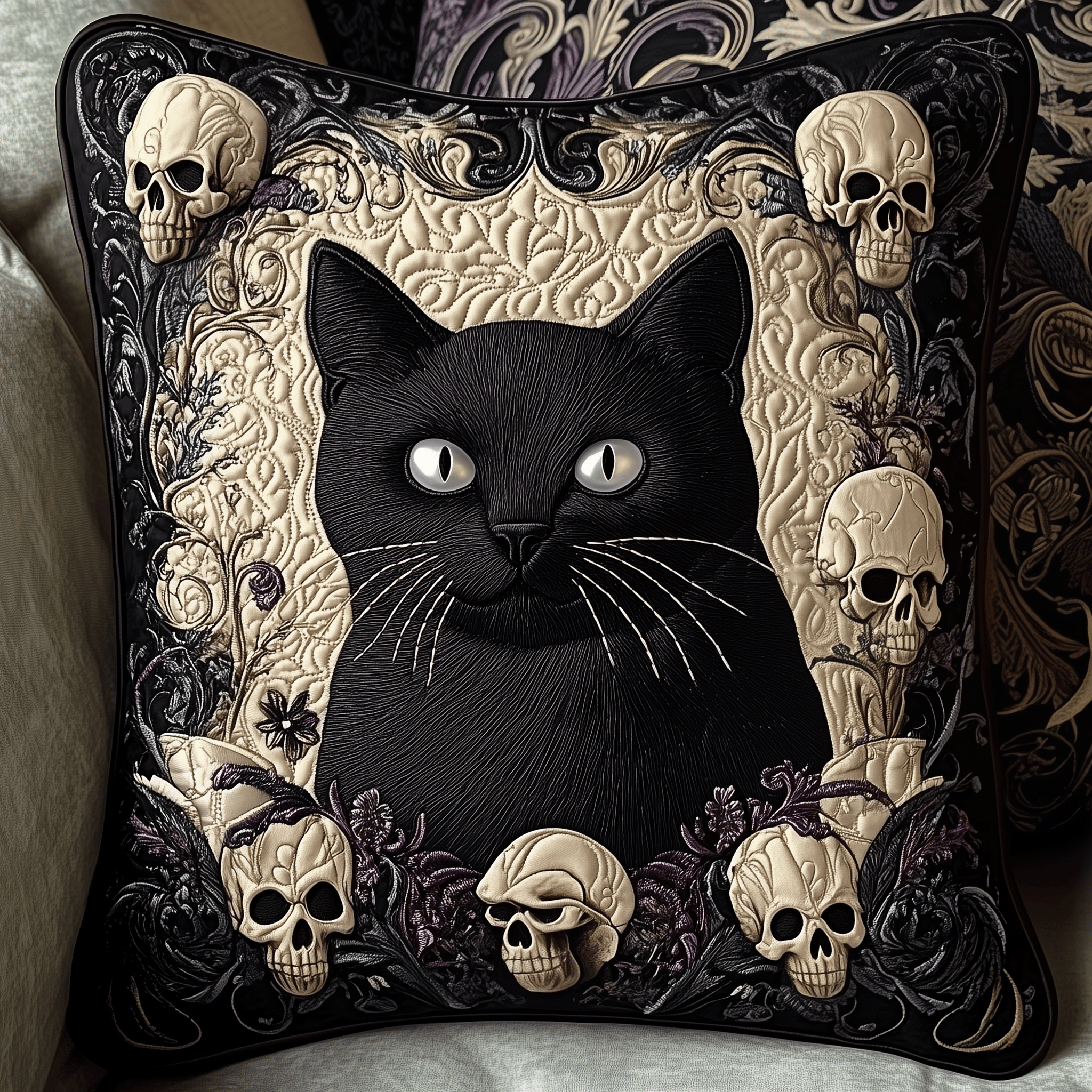 Skull And Black Cat Quilted Pillow Case Feel Relaxation Faster with Our Premium Pillow Cases Skull And Black Cat Quilted Pillow Case Feel Relaxation Faster with Our Premium Pillow Cases