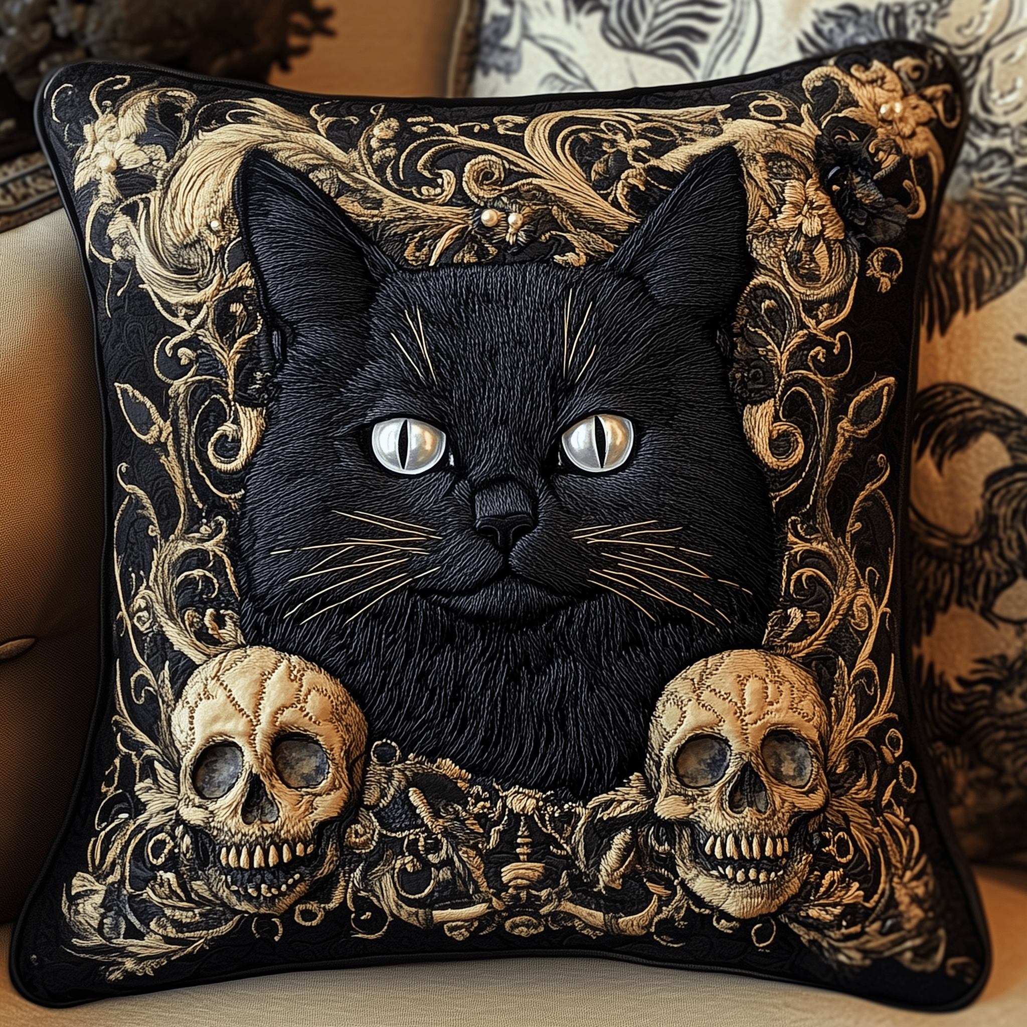 Skull And Black Cat Quilted Pillow Case Feel the Difference Tonight Get Your Pillow Case Now Skull And Black Cat Quilted Pillow Case Feel the Difference Tonight Get Your Pillow Case Now