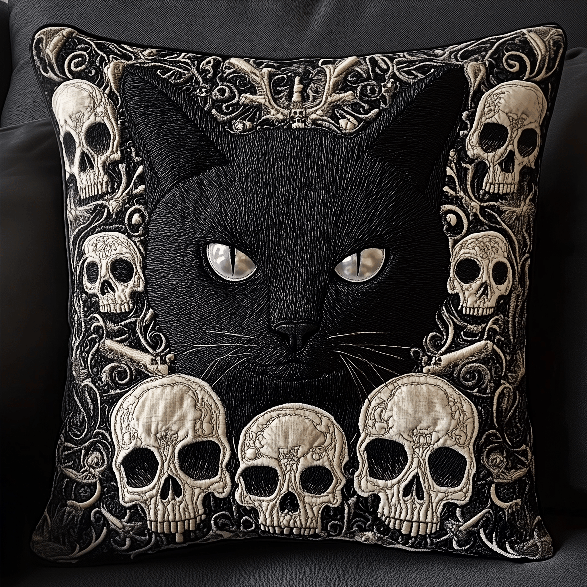 Skull And Black Cat Quilted Pillow Case Hurry! Experience Comfort Before It's Gone Skull And Black Cat Quilted Pillow Case Hurry! Experience Comfort Before It's Gone