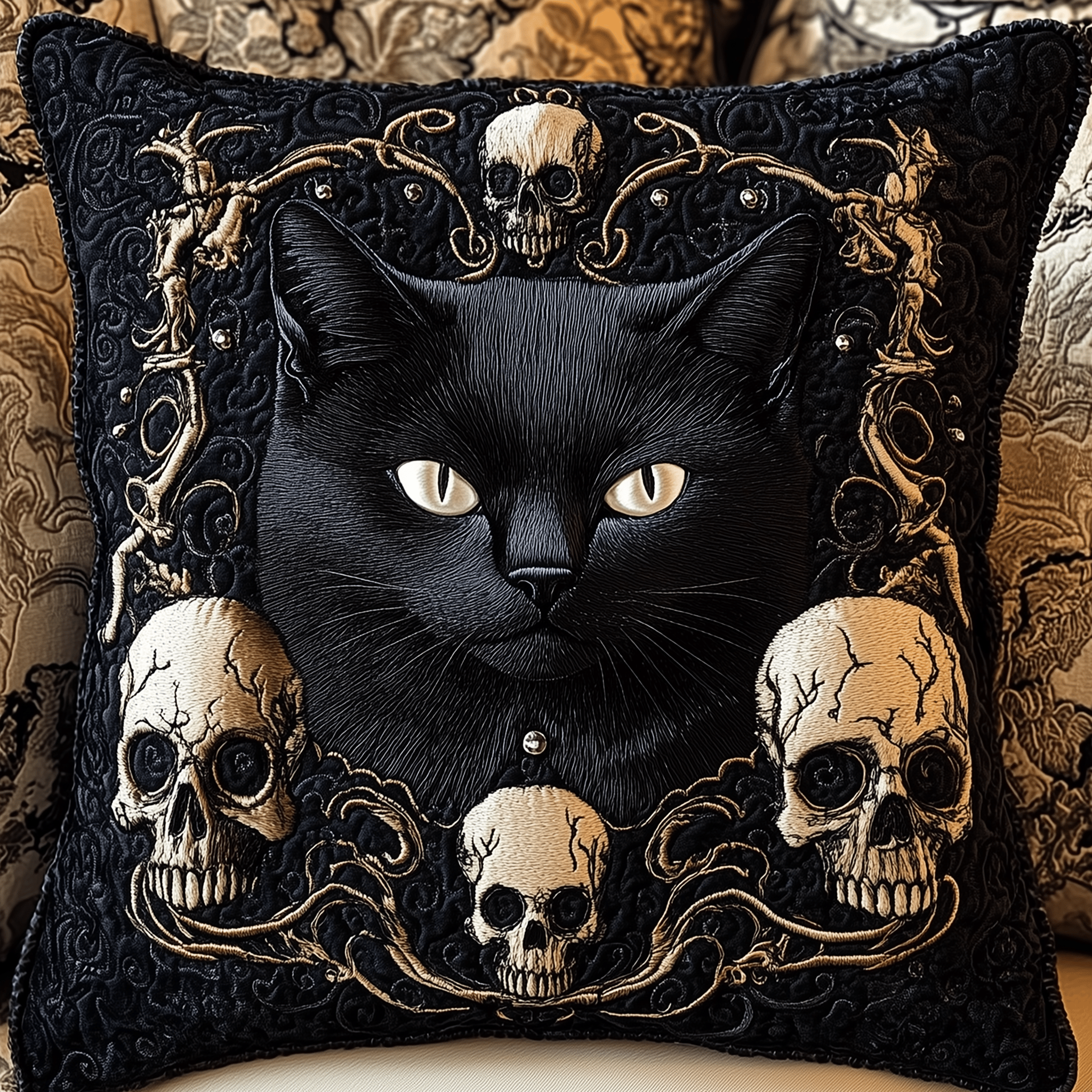 Skull And Black Cat Quilted Pillow Case Less Fuss More Comfort Pillow Cases Made for You Skull And Black Cat Quilted Pillow Case Less Fuss More Comfort Pillow Cases Made for You