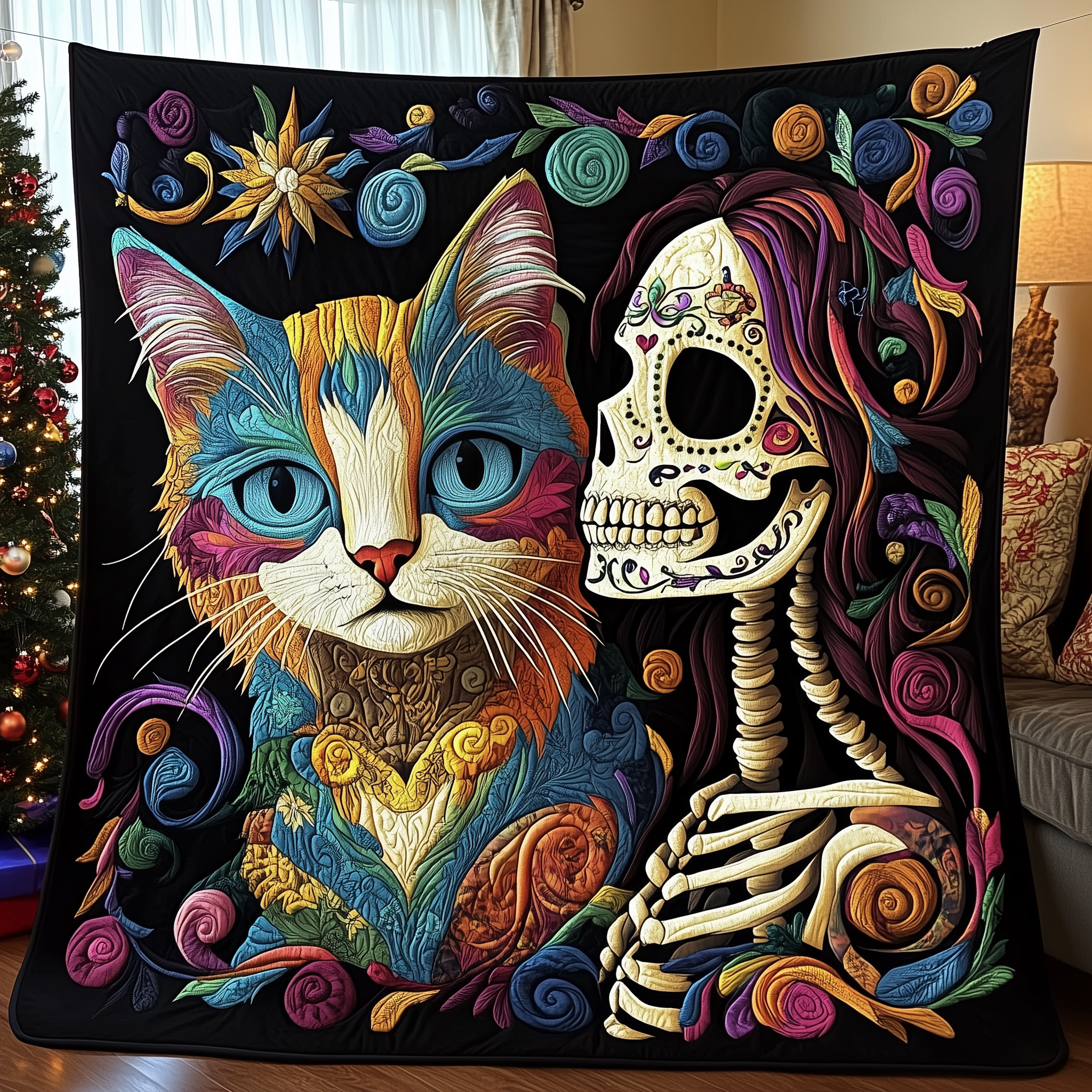 Skull Cat Mom Quilted Blanket Enjoy Cozy Moments Together with the Perfect Blanket Skull Cat Mom Quilted Blanket Enjoy Cozy Moments Together with the Perfect Blanket