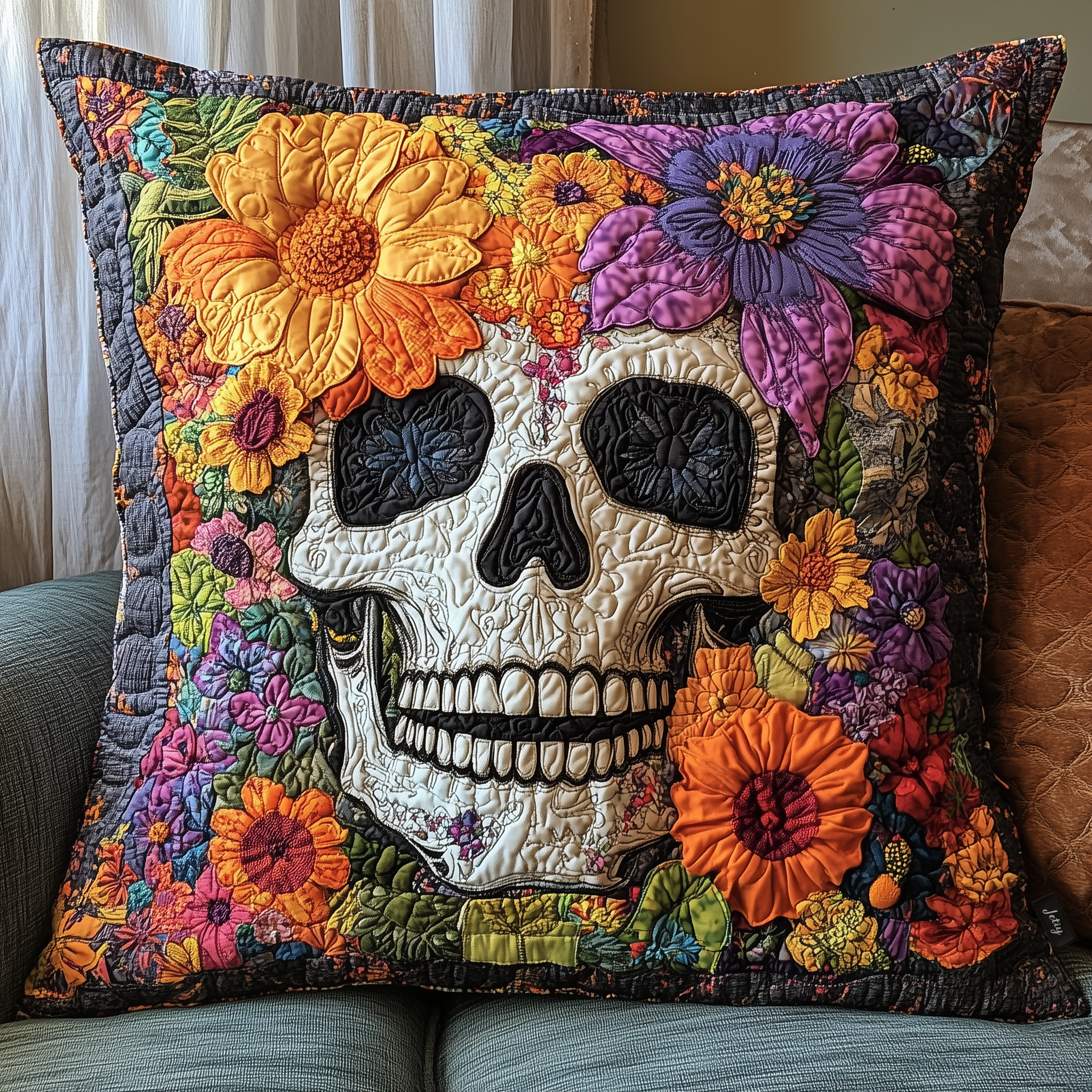 Skull Floral Quilted Pillow Case Feel Relaxed Recharged and Refreshed Skull Floral Quilted Pillow Case Feel Relaxed Recharged and Refreshed