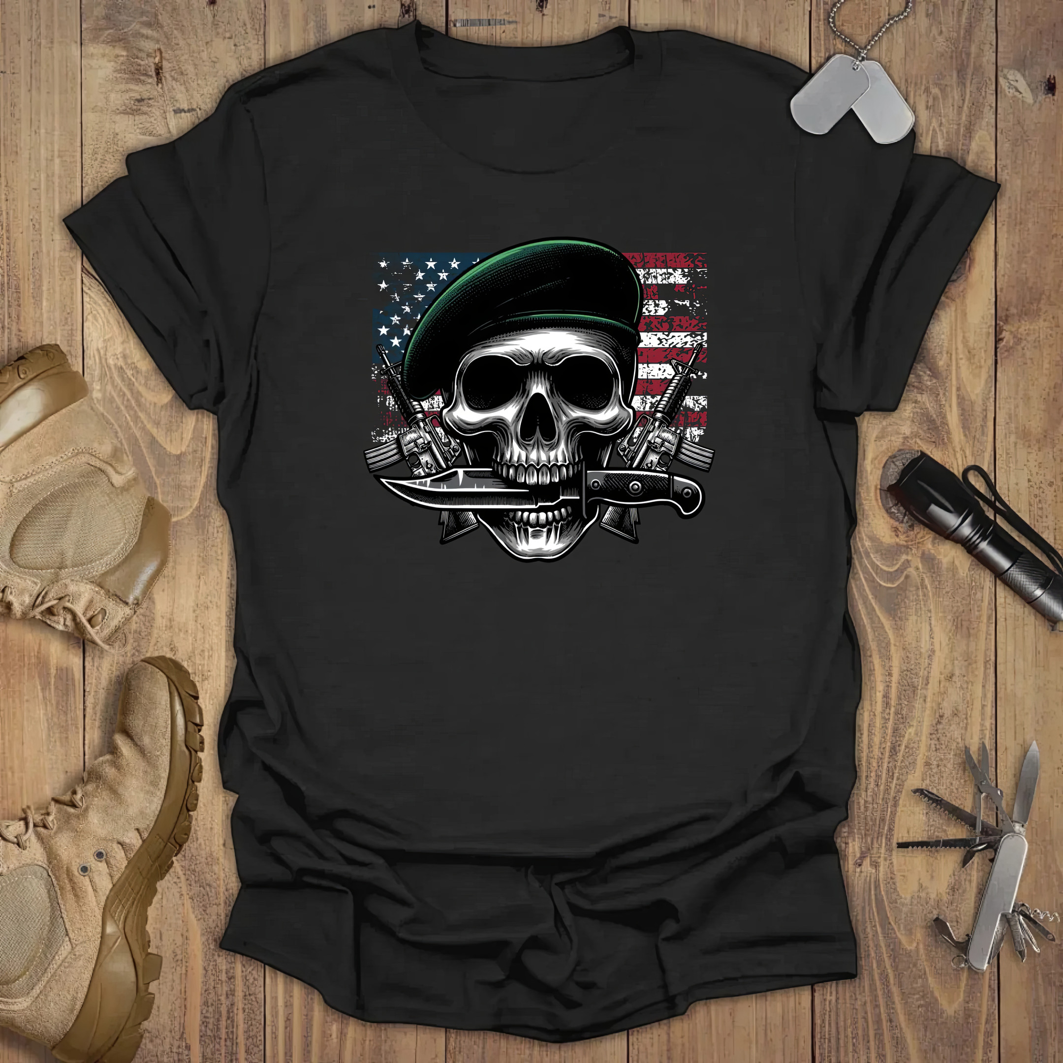 Skull Green Beret T-Shirt Patriotic Clothing Mother's Day Gifts For Grandma Skull Green Beret T-Shirt Patriotic Clothing Mother's Day Gifts For Grandma
