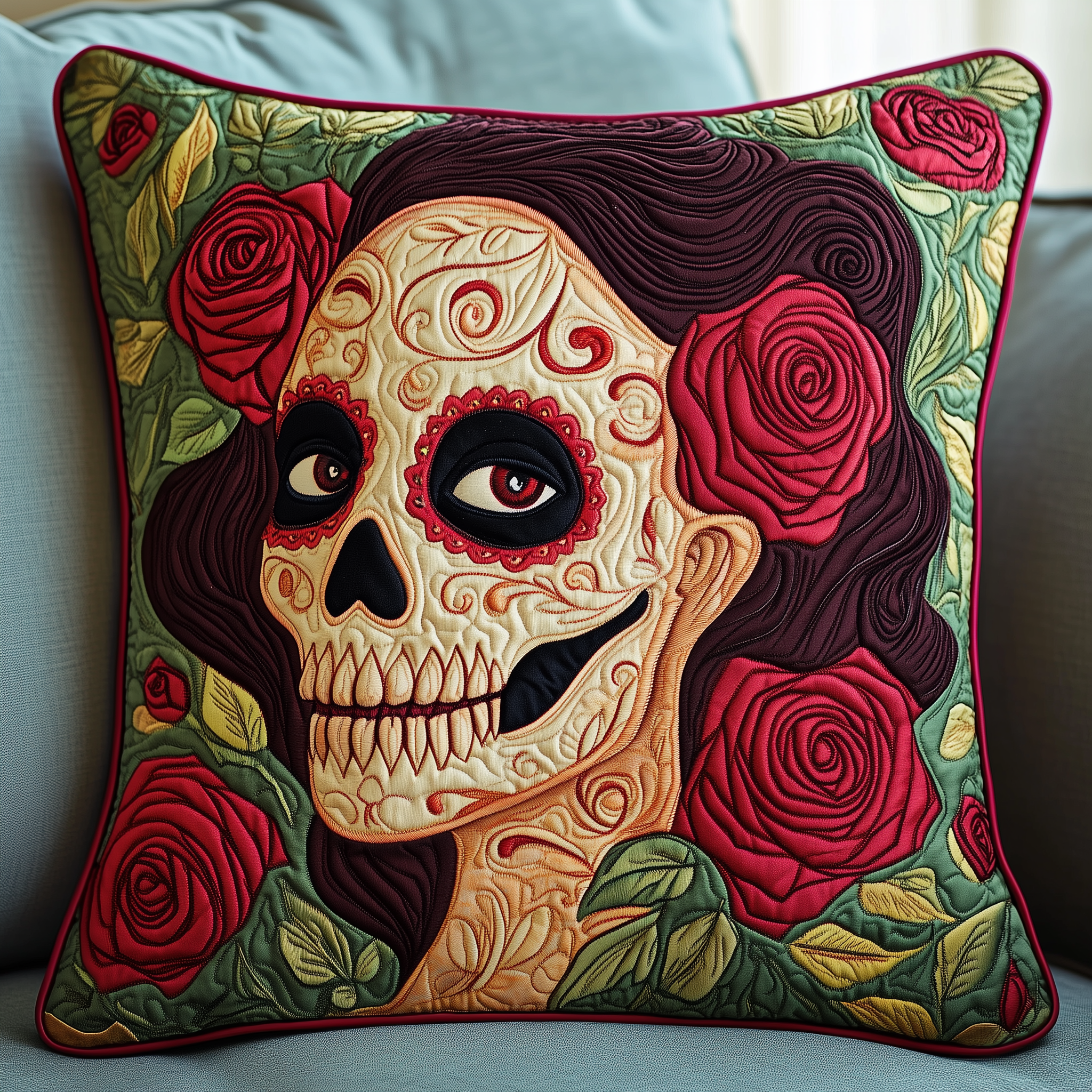Skull Rose Quilted Pillow Case Feel Relaxed Recharged and Refreshed Skull Rose Quilted Pillow Case Feel Relaxed Recharged and Refreshed