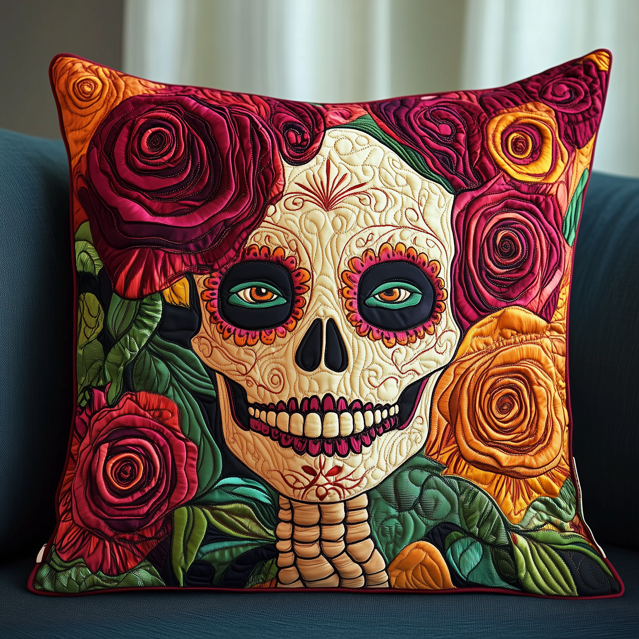 Skull Rose Quilted Pillow Case Feel the Warmth of Home with Every Pillow Case Skull Rose Quilted Pillow Case Feel the Warmth of Home with Every Pillow Case