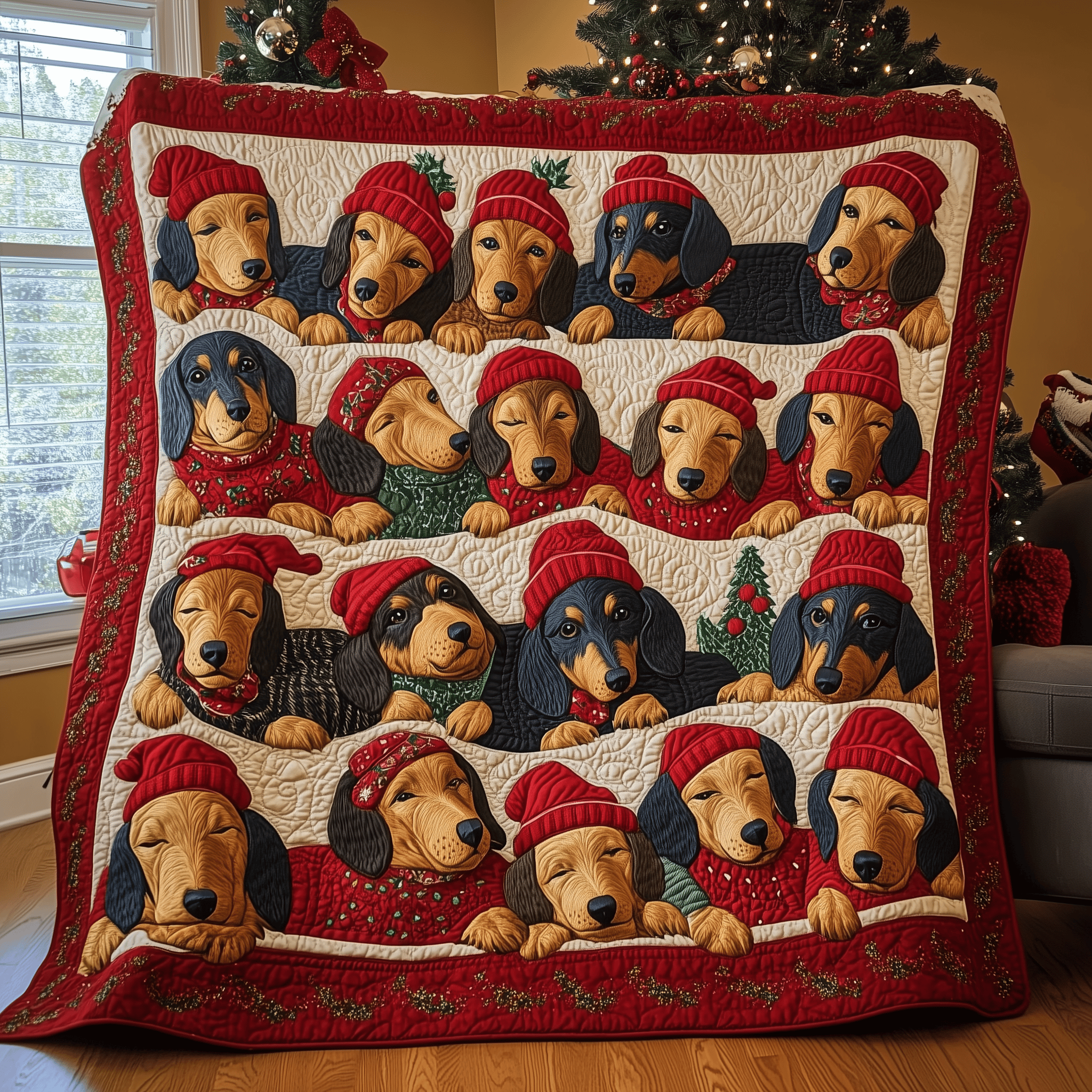 Sleeping Dachshund Christmas Quilted Blanket Create Warm Memories with Our Blanket for All Ages Sleeping Dachshund Christmas Quilted Blanket Create Warm Memories with Our Blanket for All Ages
