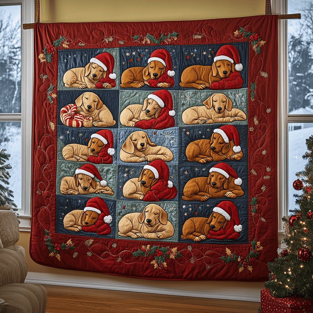 Sleeping Dachshund Christmas Quilted Blanket Feel the Joy of Togetherness with Our Cozy Blanket Sleeping Dachshund Christmas Quilted Blanket Feel the Joy of Togetherness with Our Cozy Blanket