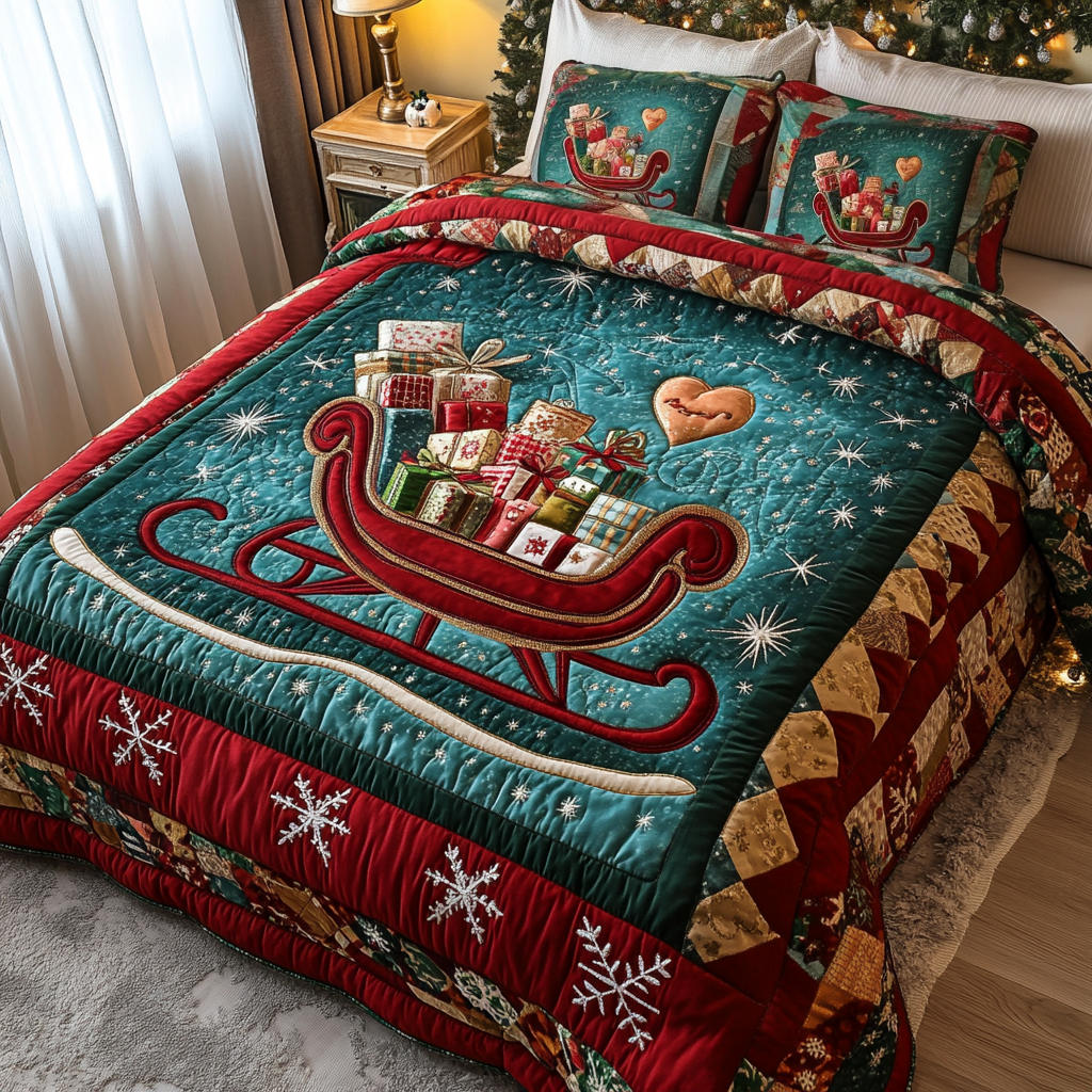 Sleighful Cheer Quilted Bedding Set Present Ideas For Skiers Sleighful Cheer Quilted Bedding Set Present Ideas For Skiers