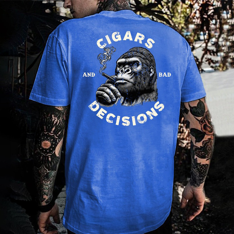 Smoking Monkey Cigars And Bad Decisions T-Shirt Father'S Day Gifts For Husband Smoking Monkey Cigars And Bad Decisions T-Shirt Father'S Day Gifts For Husband