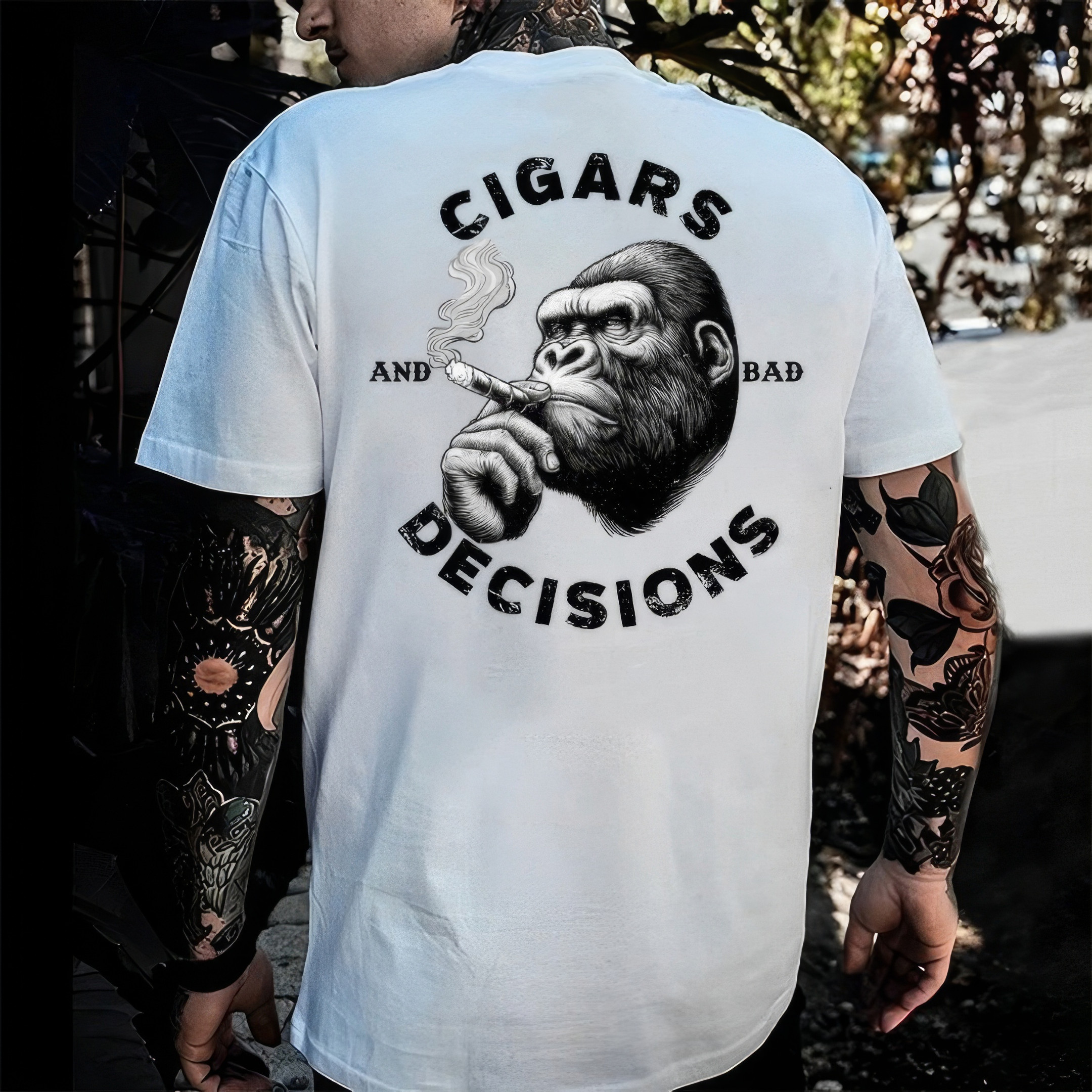 Smoking Monkey Cigars And Bad Decisions T-Shirt Father'S Day Gifts For Son In Law Smoking Monkey Cigars And Bad Decisions T-Shirt Father'S Day Gifts For Son In Law