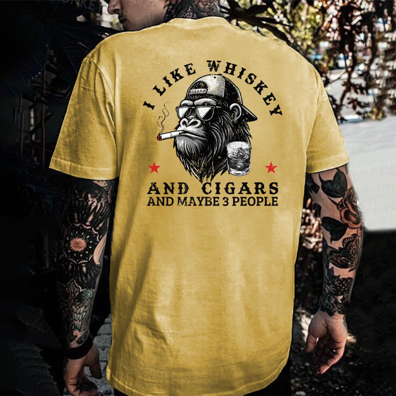 Smoking Monkey I Like Whiskey And Cigars And Maybe 3 People T-Shirt Good Gifts For Dads Smoking Monkey I Like Whiskey And Cigars And Maybe 3 People T-Shirt Good Gifts For Dads