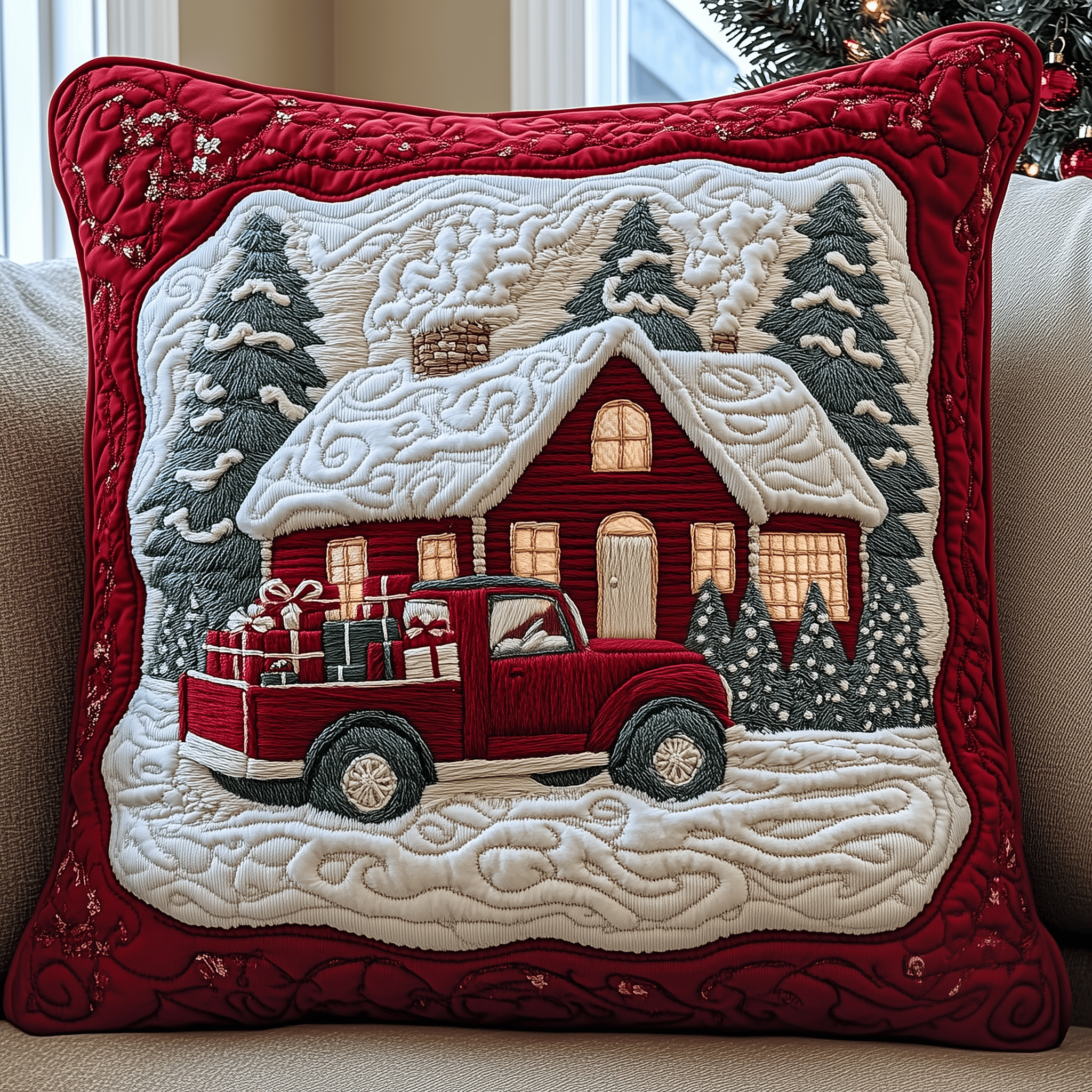 Snow Cabin Quilted Pillow Case Feel Relaxed Recharged and Refreshed Snow Cabin Quilted Pillow Case Feel Relaxed Recharged and Refreshed