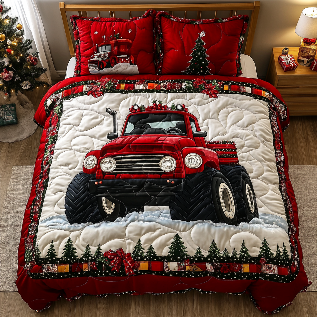 Snowbound Monster Truck Quilted Bedding Set Dad And Daughter Gifts Snowbound Monster Truck Quilted Bedding Set Dad And Daughter Gifts