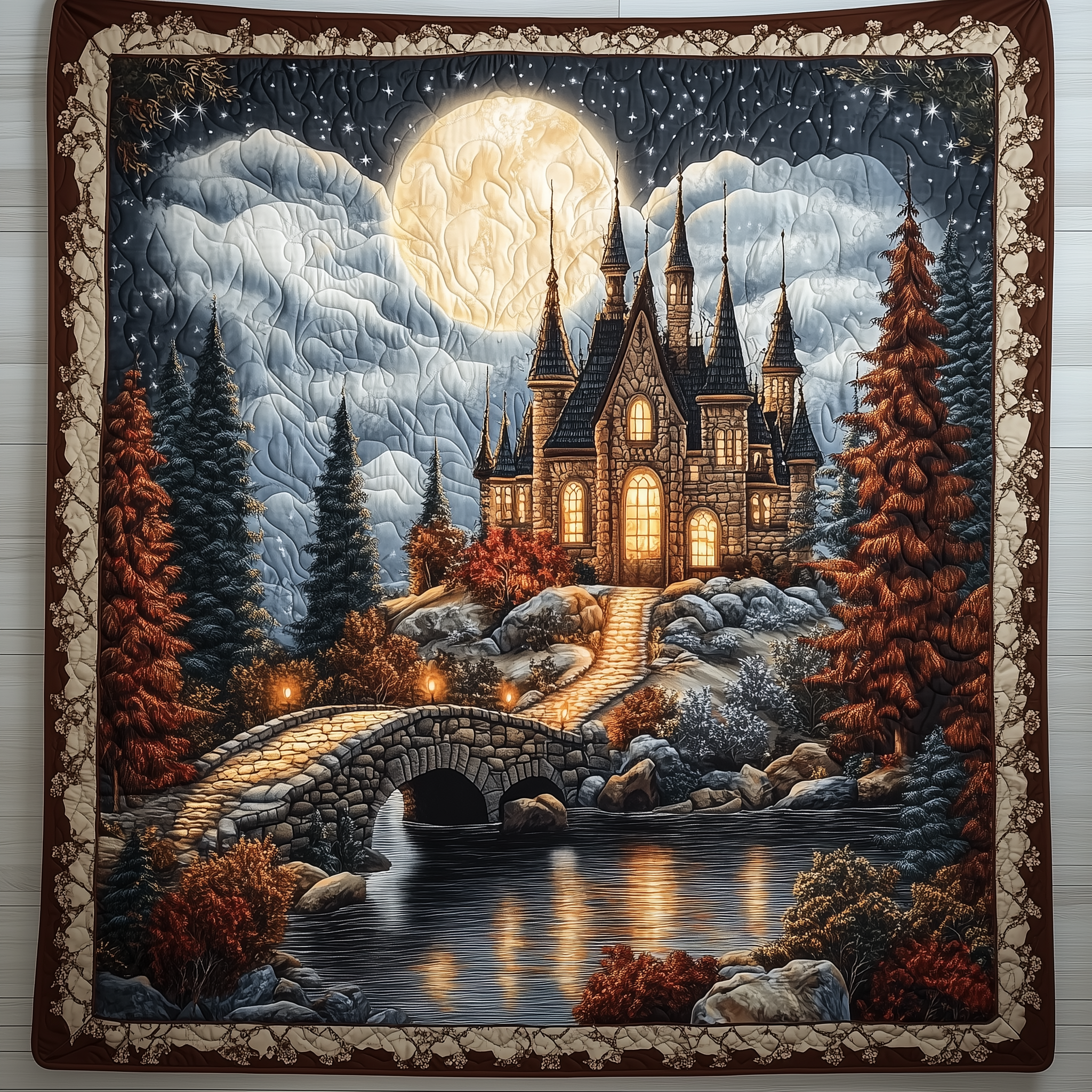 Snowlit Twilight Castle Quilted Blanket Cute Unique Blanket Item Merch 1St Mothers Day Gifts Snowlit Twilight Castle Quilted Blanket Cute Unique Blanket Item Merch 1St Mothers Day Gifts