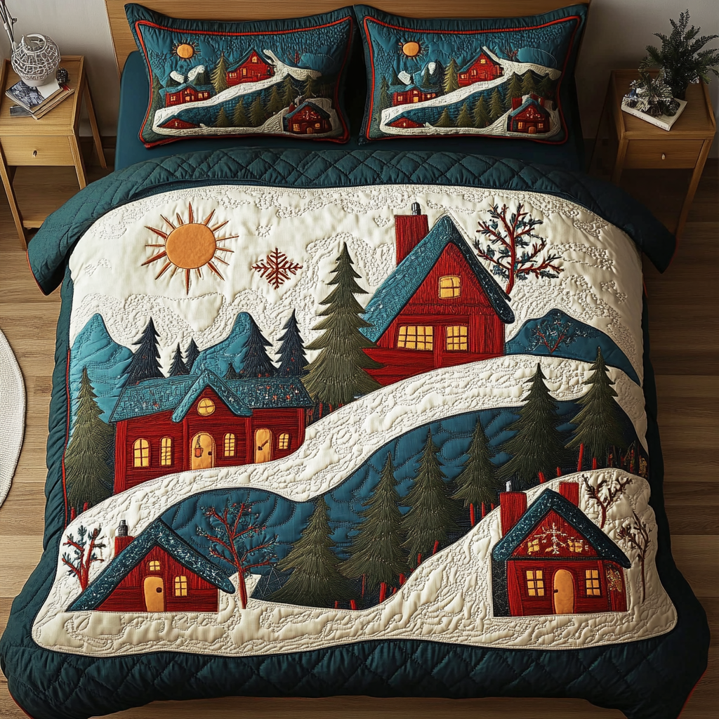 Snowy Cabin Bliss Quilted Bedding Set Christmas Gift Ideas For Her Snowy Cabin Bliss Quilted Bedding Set Christmas Gift Ideas For Her