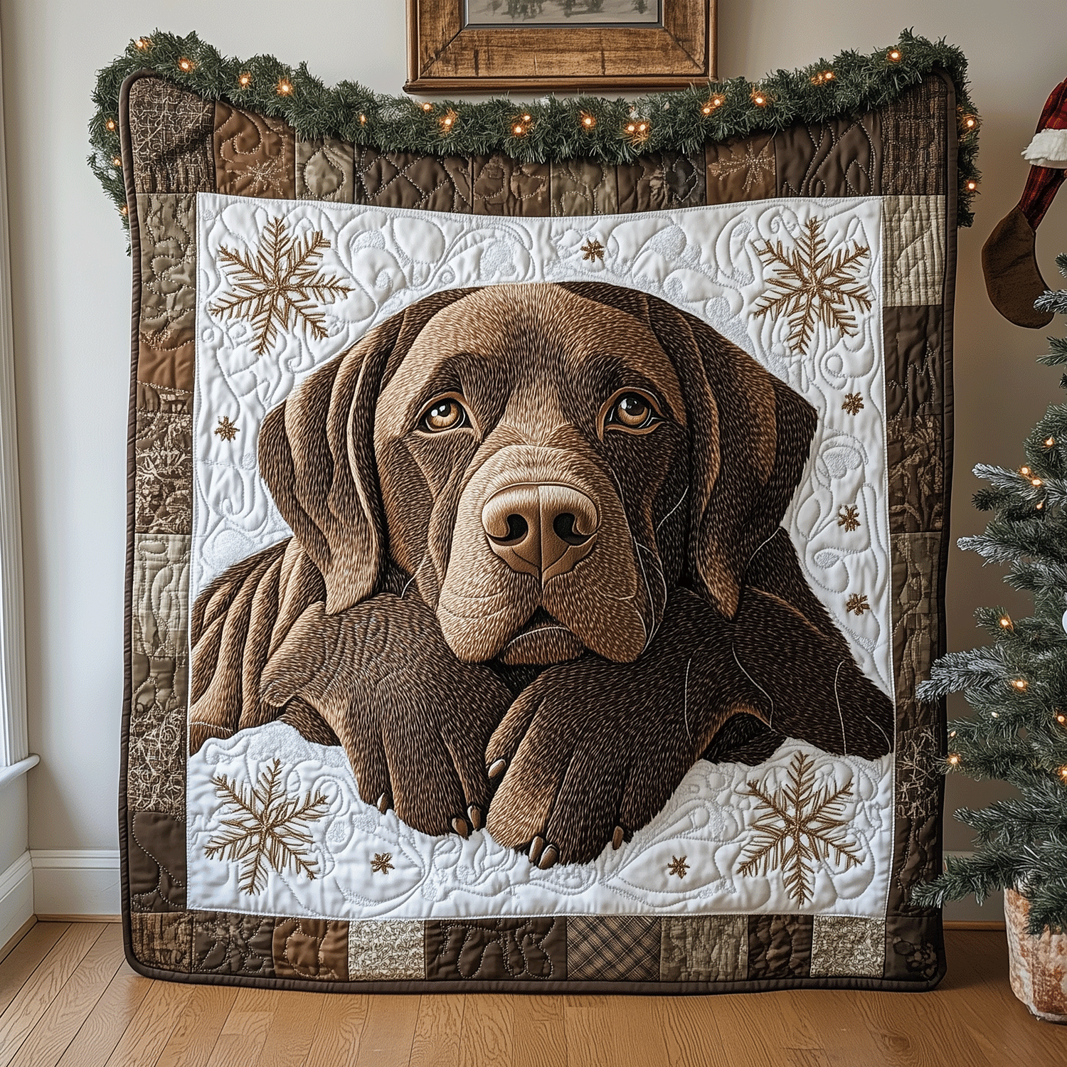 Snowy Chocolate Lab Quilted Blanket Gifts For Labrador Lovers Snowy Chocolate Lab Quilted Blanket Gifts For Labrador Lovers