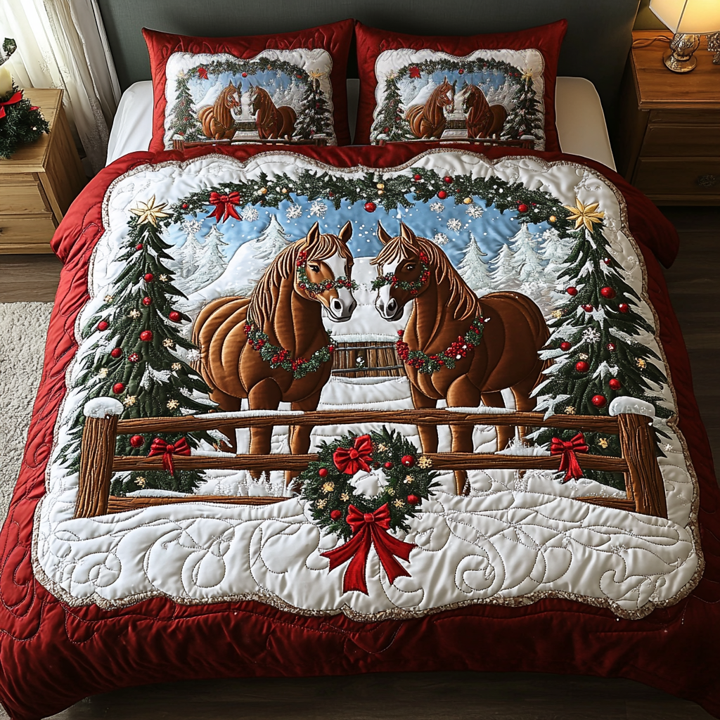 Snowy Duo Quilted Bedding Set Equestrian Christmas Gifts Snowy Duo Quilted Bedding Set Equestrian Christmas Gifts