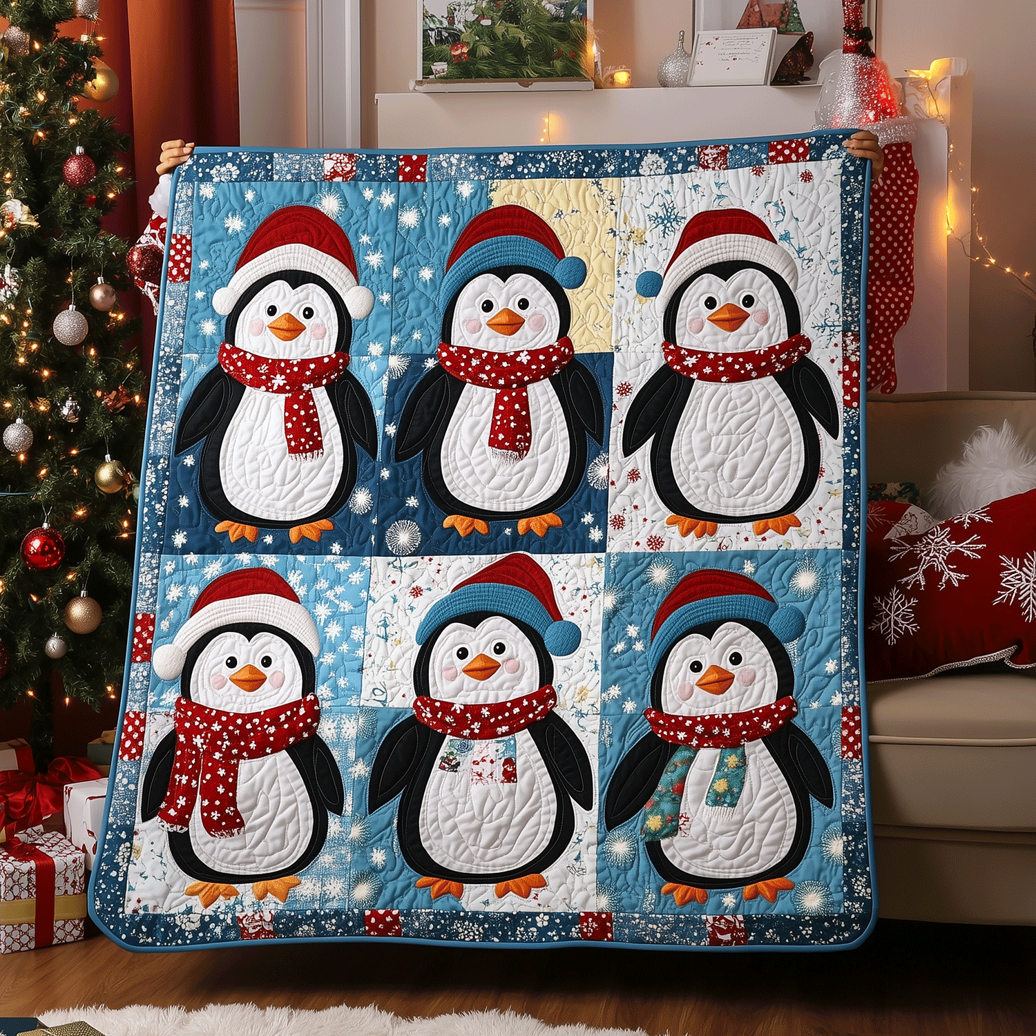 Snowy Friends Quilted Blanket Penguin Theme Gifts Snowy Friends Quilted Blanket Penguin Theme Gifts