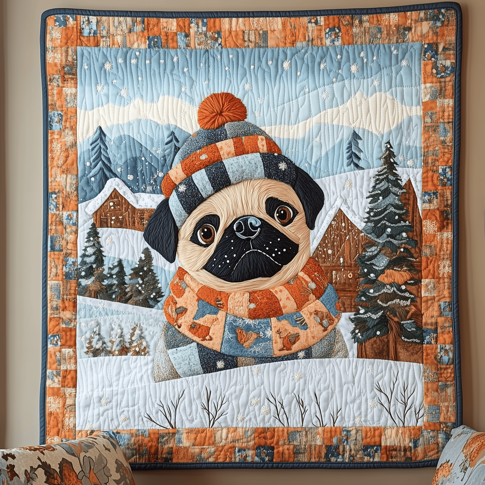 Snowy Happy Pug Quilted Blanket Enjoy Tailored Comfort with Our Exclusive Blanket Snowy Happy Pug Quilted Blanket Enjoy Tailored Comfort with Our Exclusive Blanket