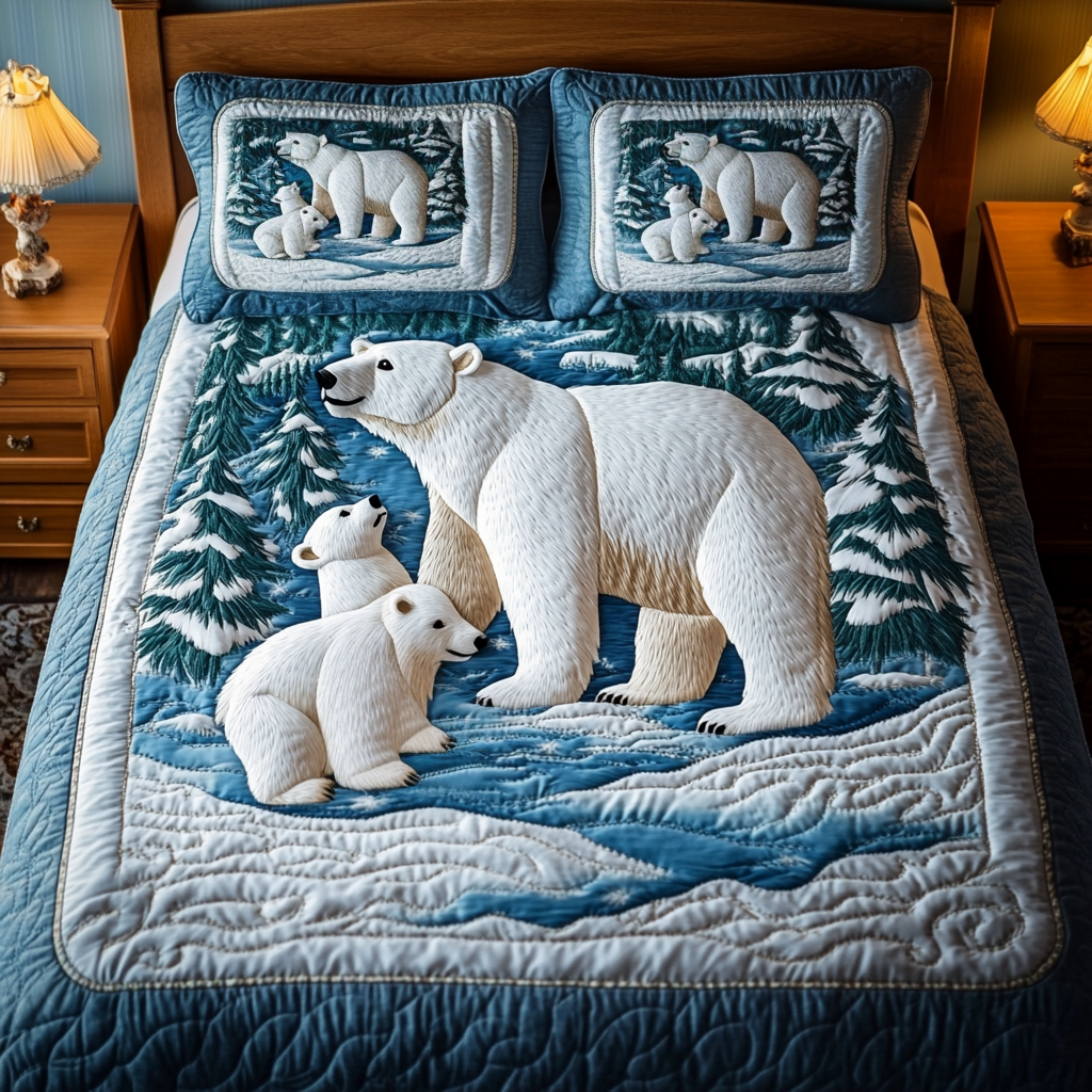 Snowy Haven Quilted Bedding Set Presents For Bear Lovers Snowy Haven Quilted Bedding Set Presents For Bear Lovers