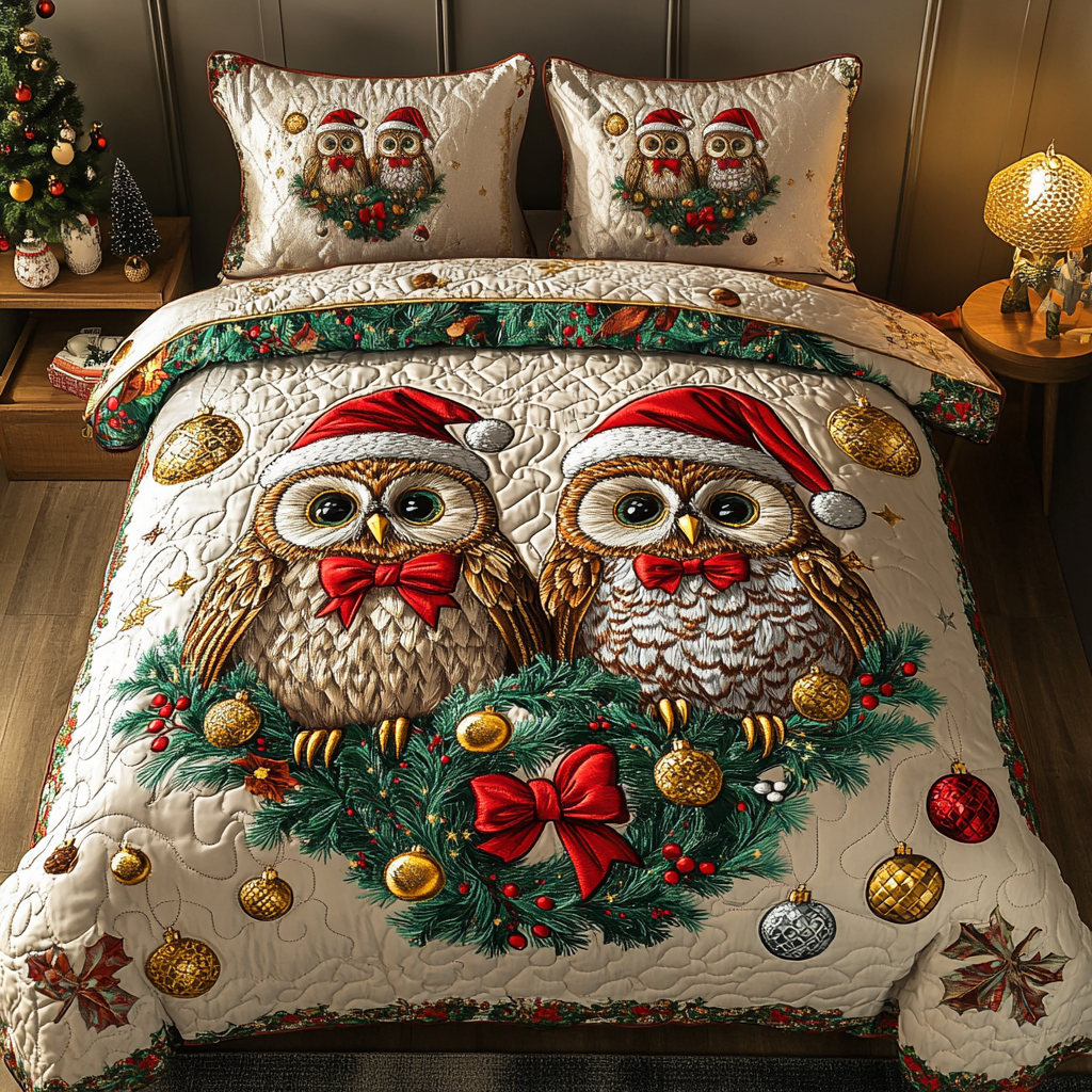 Snowy Sentinel Quilted Bedding Set Owl Themed Gifts Snowy Sentinel Quilted Bedding Set Owl Themed Gifts