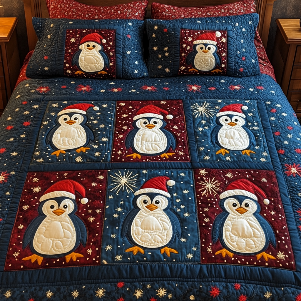 Snowy Smiles Quilted Bedding Set Penguin Gifts For Him Snowy Smiles Quilted Bedding Set Penguin Gifts For Him