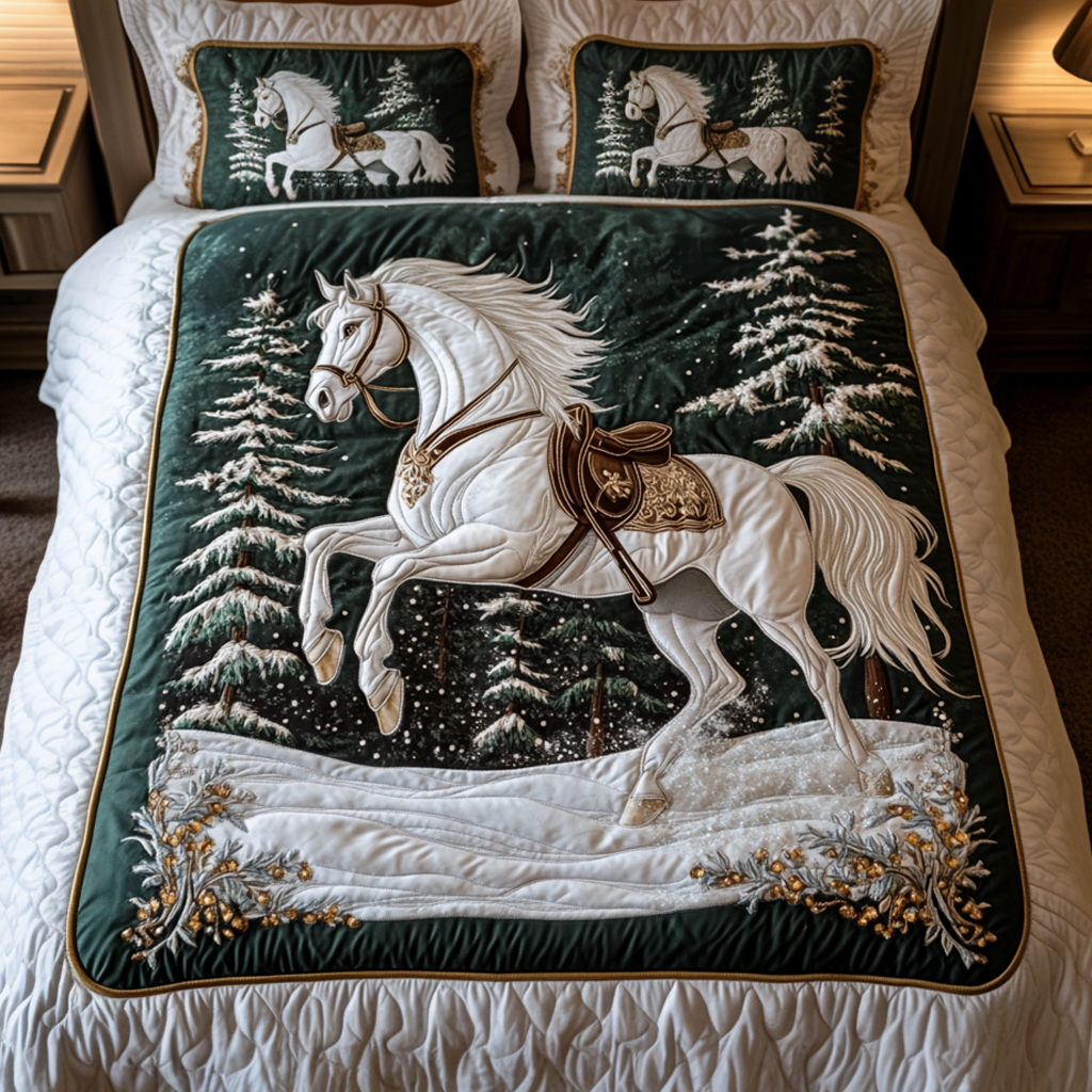 Snowy Steed Quilted Bedding Set Gifts For People Who Like Horses Snowy Steed Quilted Bedding Set Gifts For People Who Like Horses