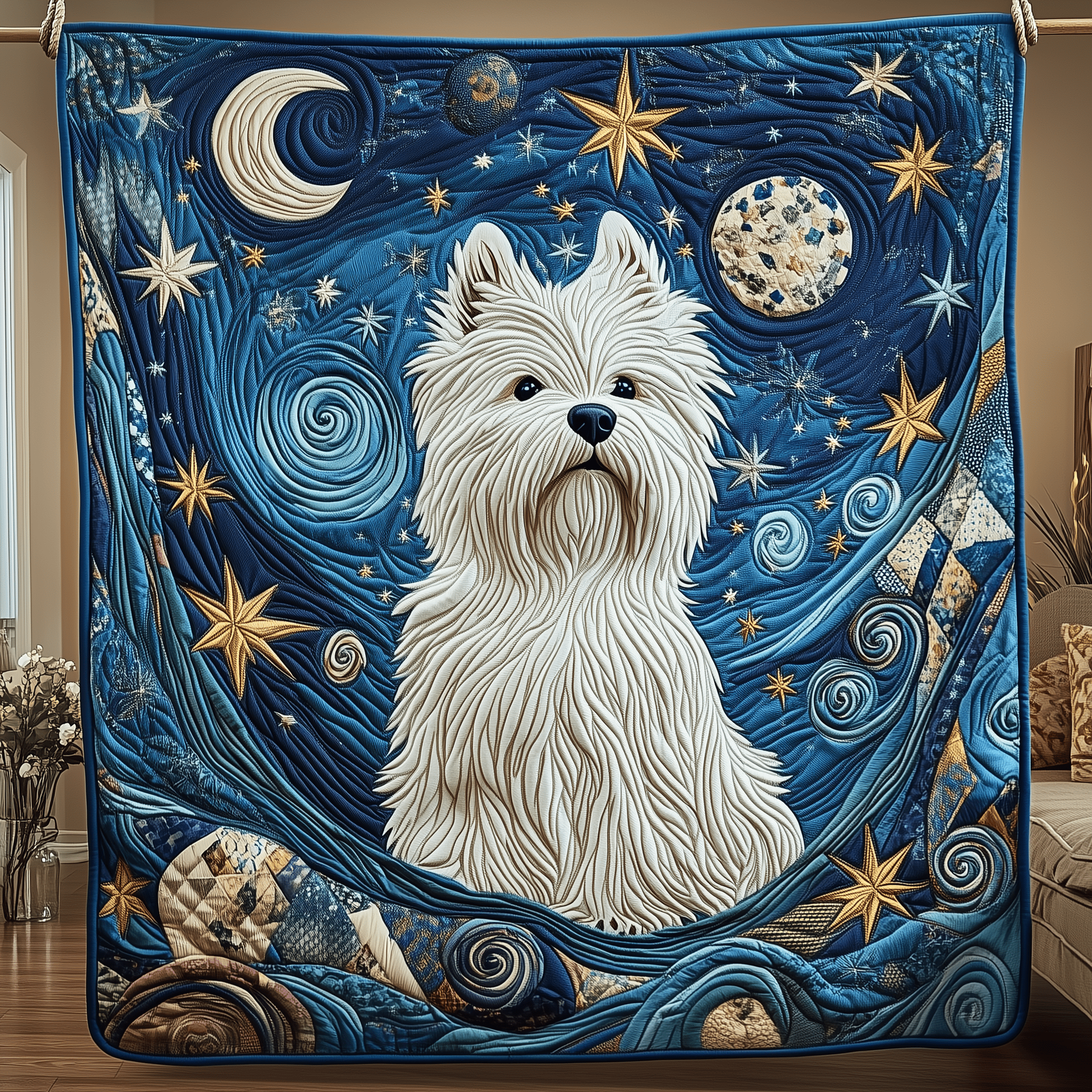 Starry Night Westie Quilted Blanket Feel Inspired by a Blanket That's Anything But Ordinary Starry Night Westie Quilted Blanket Feel Inspired by a Blanket That's Anything But Ordinary