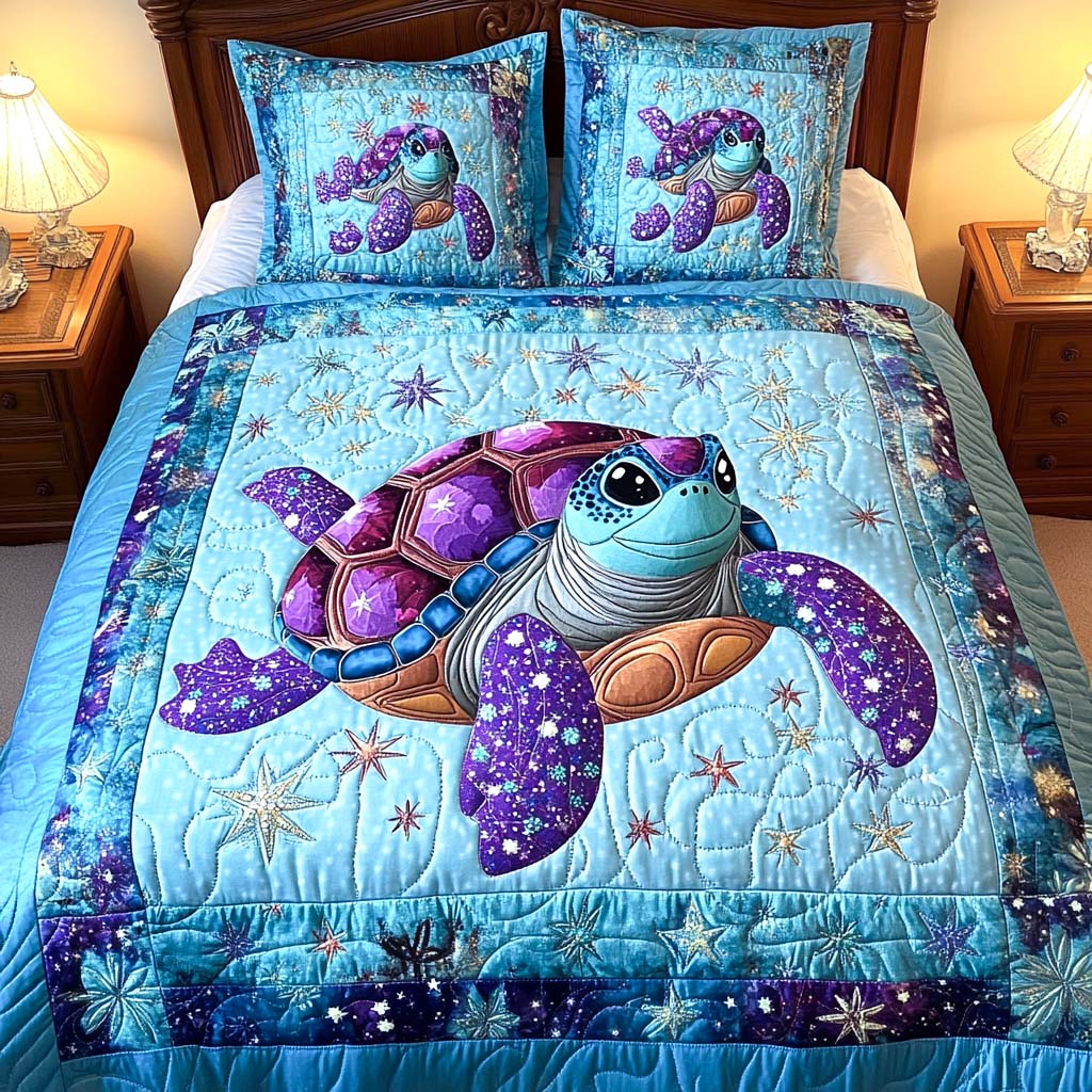 Starry Turtle Quilted Bedding Set Gift For Turtle Lover Starry Turtle Quilted Bedding Set Gift For Turtle Lover
