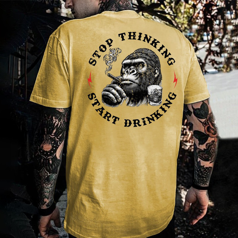Stop Thinking Start Drinking Liquor Monkey T-Shirt Retirement Gift Ideas For Men Stop Thinking Start Drinking Liquor Monkey T-Shirt Retirement Gift Ideas For Men