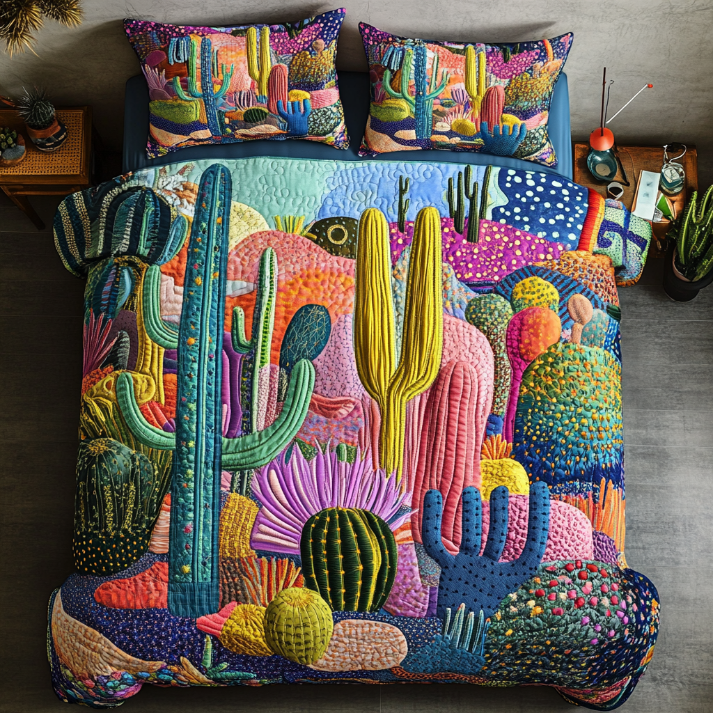 Succulent Serenity Quilted Bedding Set Cactus Themed Gifts Succulent Serenity Quilted Bedding Set Cactus Themed Gifts