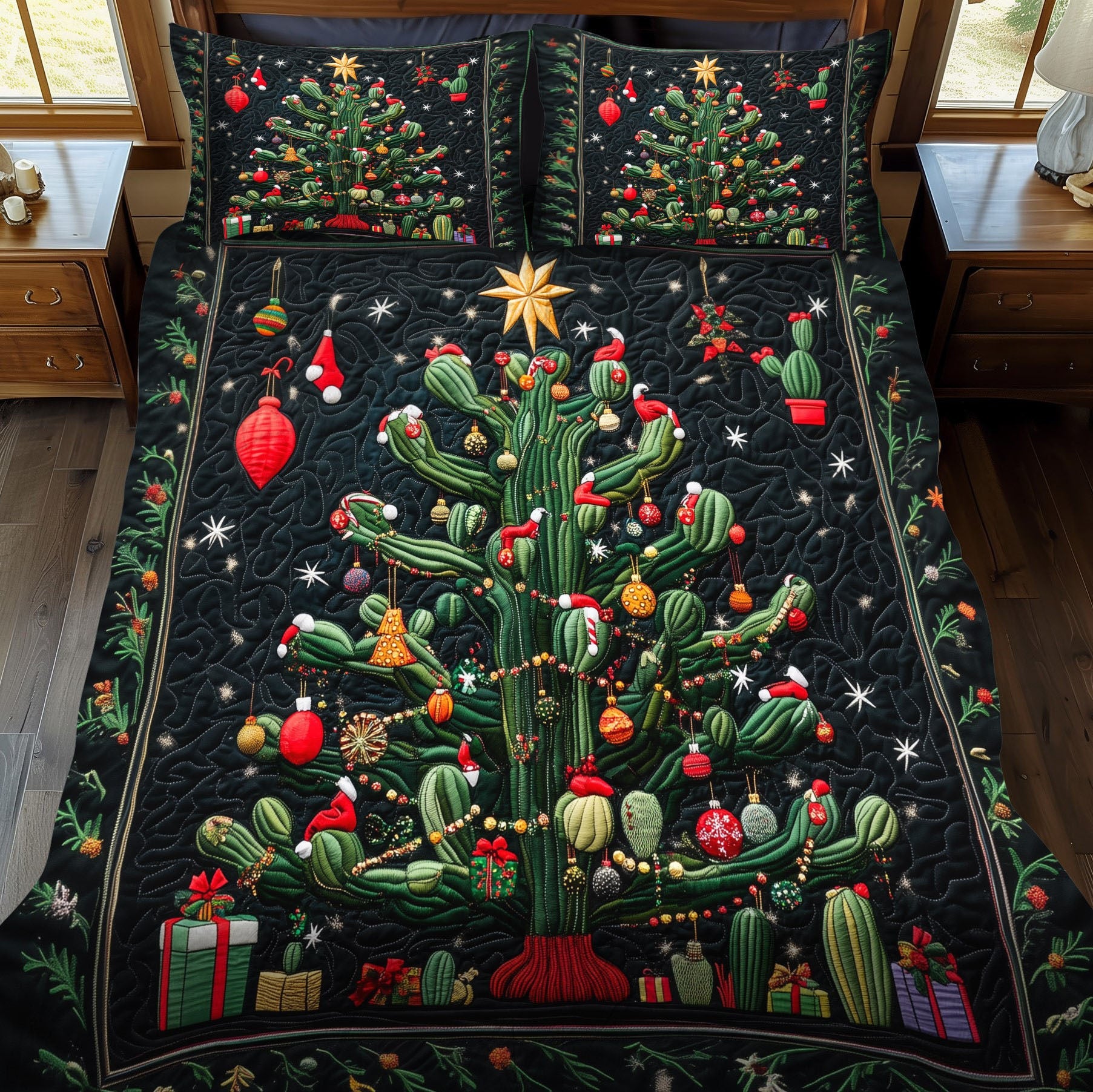 Succulent Splendor Quilted Bedding Set Cactus Gifts For Him Succulent Splendor Quilted Bedding Set Cactus Gifts For Him