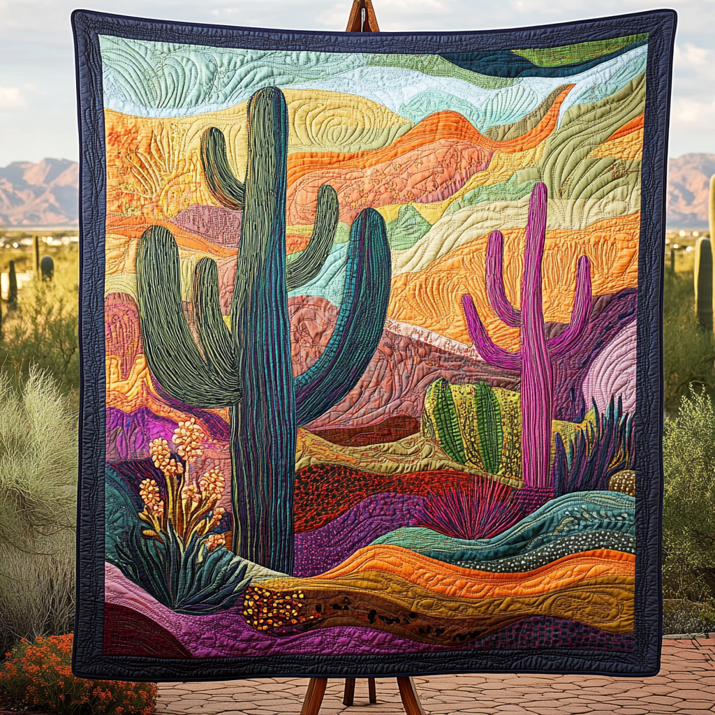 Succulent Splendor Quilted Blanket Cactus For Birthday Gift Succulent Splendor Quilted Blanket Cactus For Birthday Gift