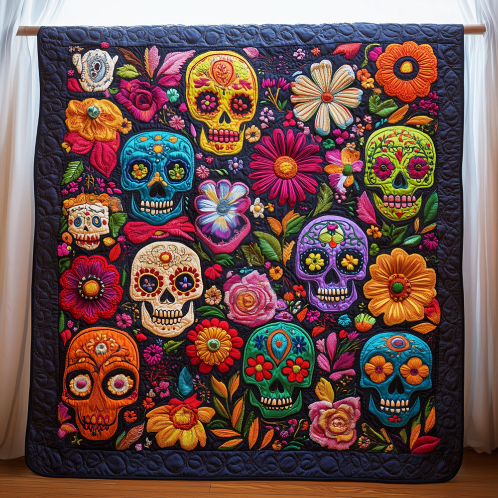 Sugar Skull Quilted Blanket Feel Unique with a Blanket Made Just for You Sugar Skull Quilted Blanket Feel Unique with a Blanket Made Just for You