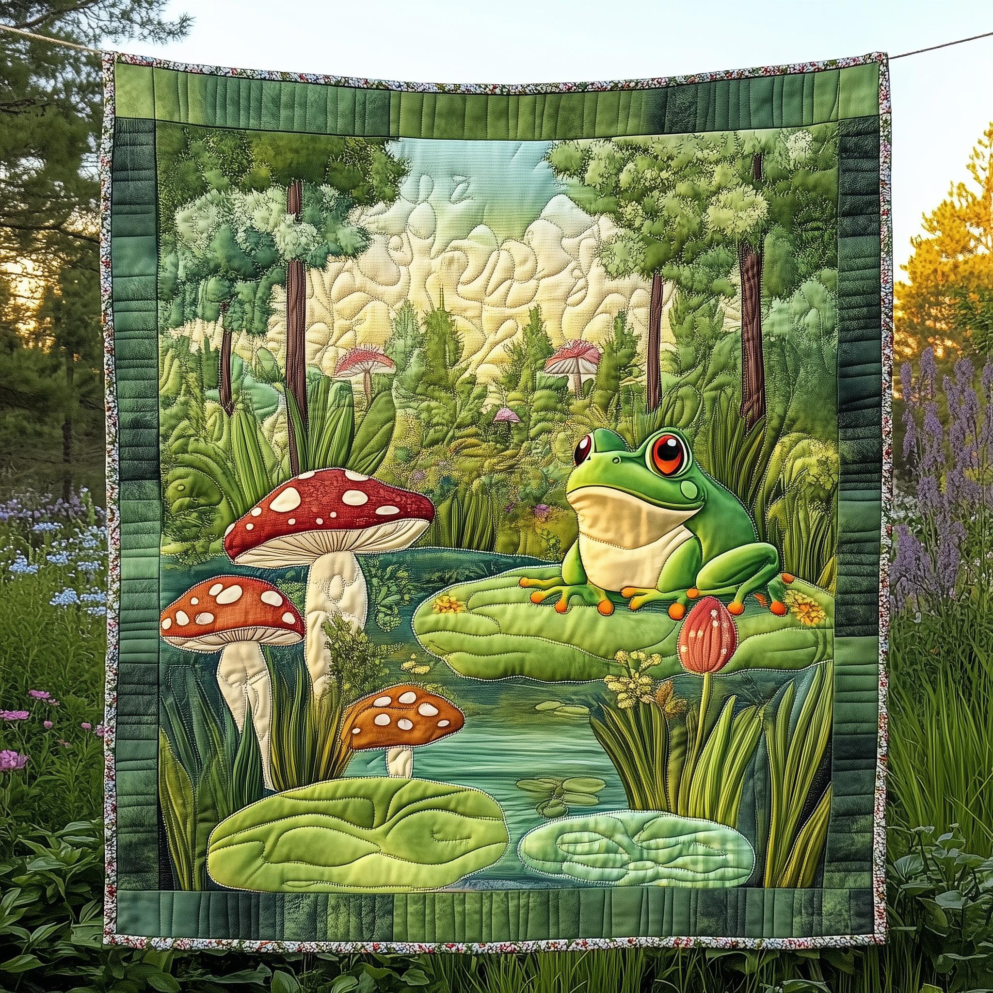 Summer Frog Quilted Blanket Throw Blankets For Couch Themed Gift For Frog Lover Summer Frog Quilted Blanket Throw Blankets For Couch Themed Gift For Frog Lover