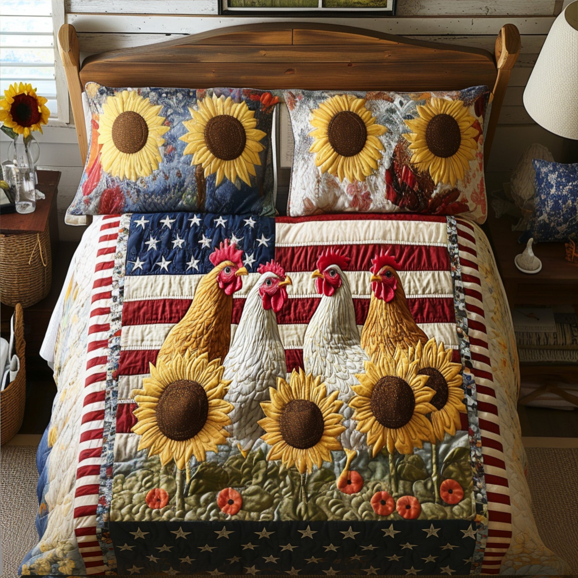 Sunflower Pride Quilted Bedding Set Gifts For Hen Lovers Sunflower Pride Quilted Bedding Set Gifts For Hen Lovers