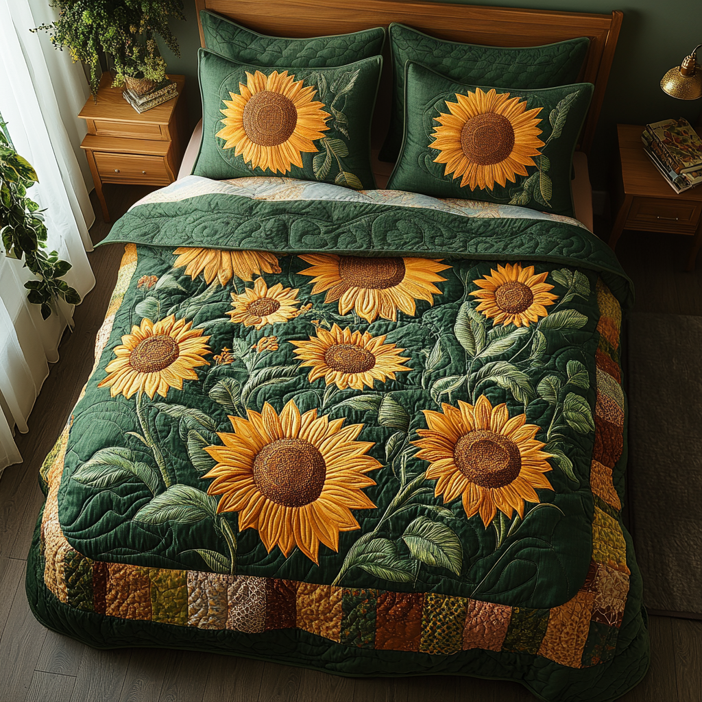 Sunlit Meadow Quilted Bedding Set Sunflower Theme Gifts Sunlit Meadow Quilted Bedding Set Sunflower Theme Gifts