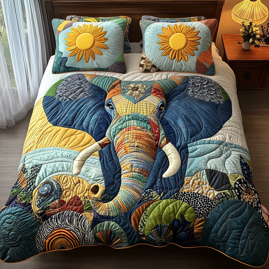 Sunlit Wanderer Quilted Bedding Set Elephant Gifts For Him Her Sunlit Wanderer Quilted Bedding Set Elephant Gifts For Him Her