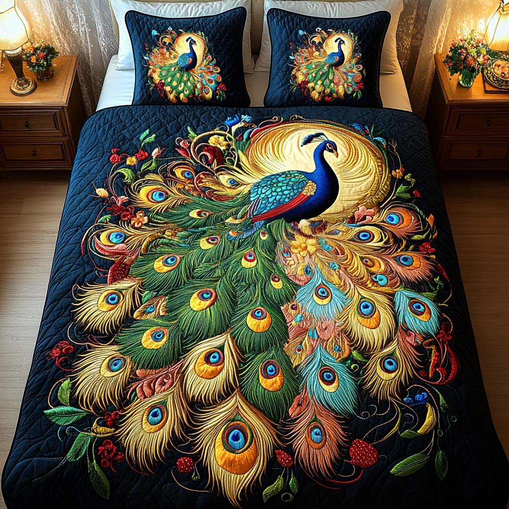 Sunset Plume Charm Quilted Bedding Set Gift For Peacock Lover Sunset Plume Charm Quilted Bedding Set Gift For Peacock Lover