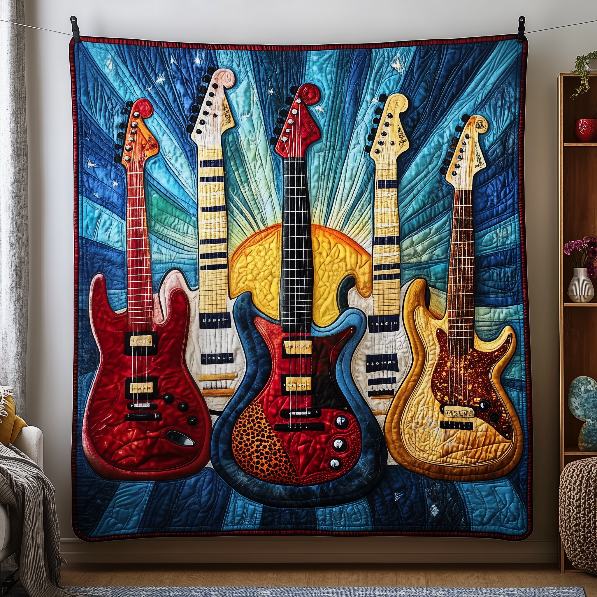 Sunshine Electric Guitar Quilted Blanket Unique Throw Blanket Item Merch Best Gift Ideas For Guitar Players Sunshine Electric Guitar Quilted Blanket Unique Throw Blanket Item Merch Best Gift Ideas For Guitar Players