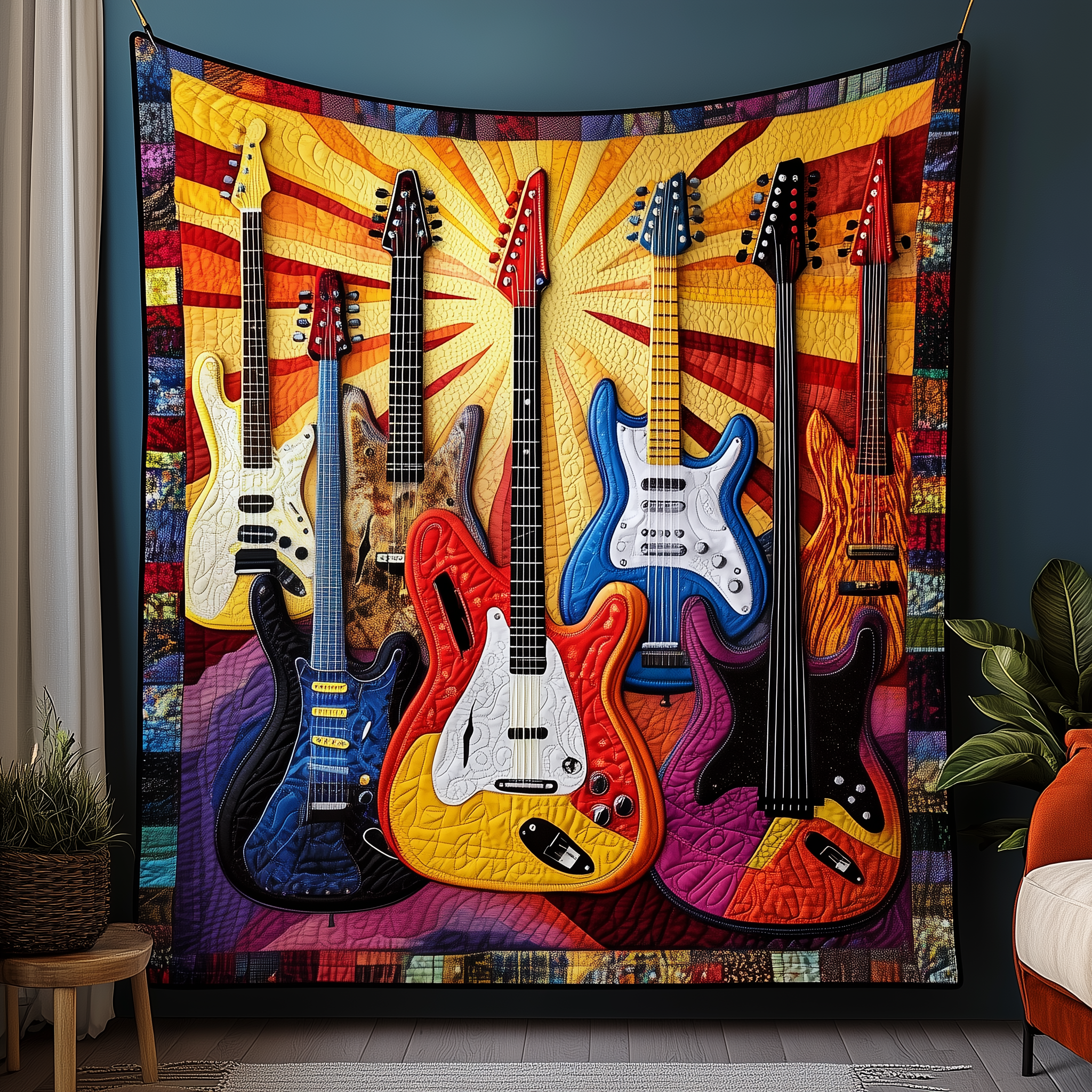 Sunshine Electric Guitar Quilted Blanket Unique Throw Blanket Item Merch Best Present For Guitar Player Sunshine Electric Guitar Quilted Blanket Unique Throw Blanket Item Merch Best Present For Guitar Player