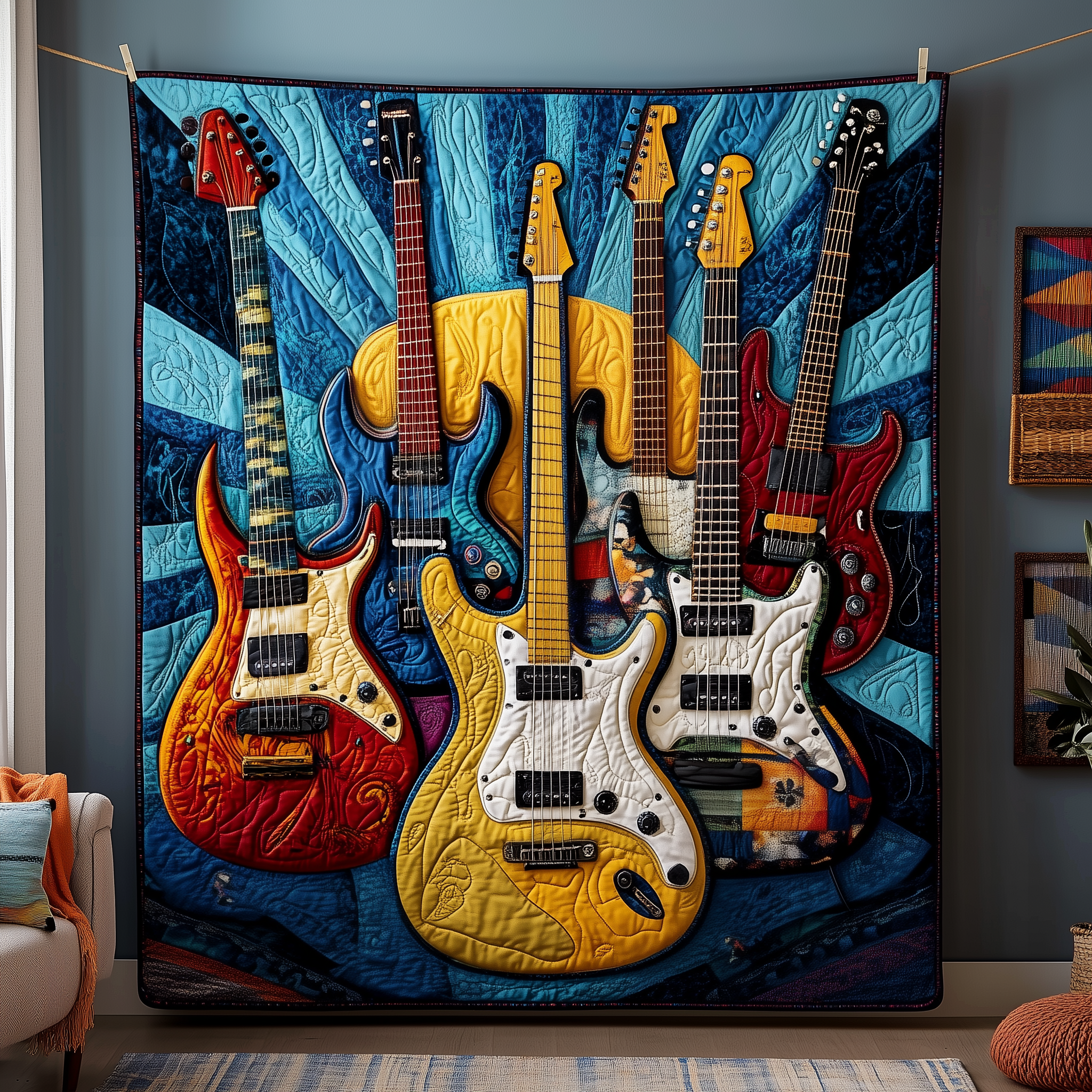 Sunshine Electric Guitar Quilted Blanket Unique Throw Blanket Item Merch Birthday Presents For Guitar Players Sunshine Electric Guitar Quilted Blanket Unique Throw Blanket Item Merch Birthday Presents For Guitar Players